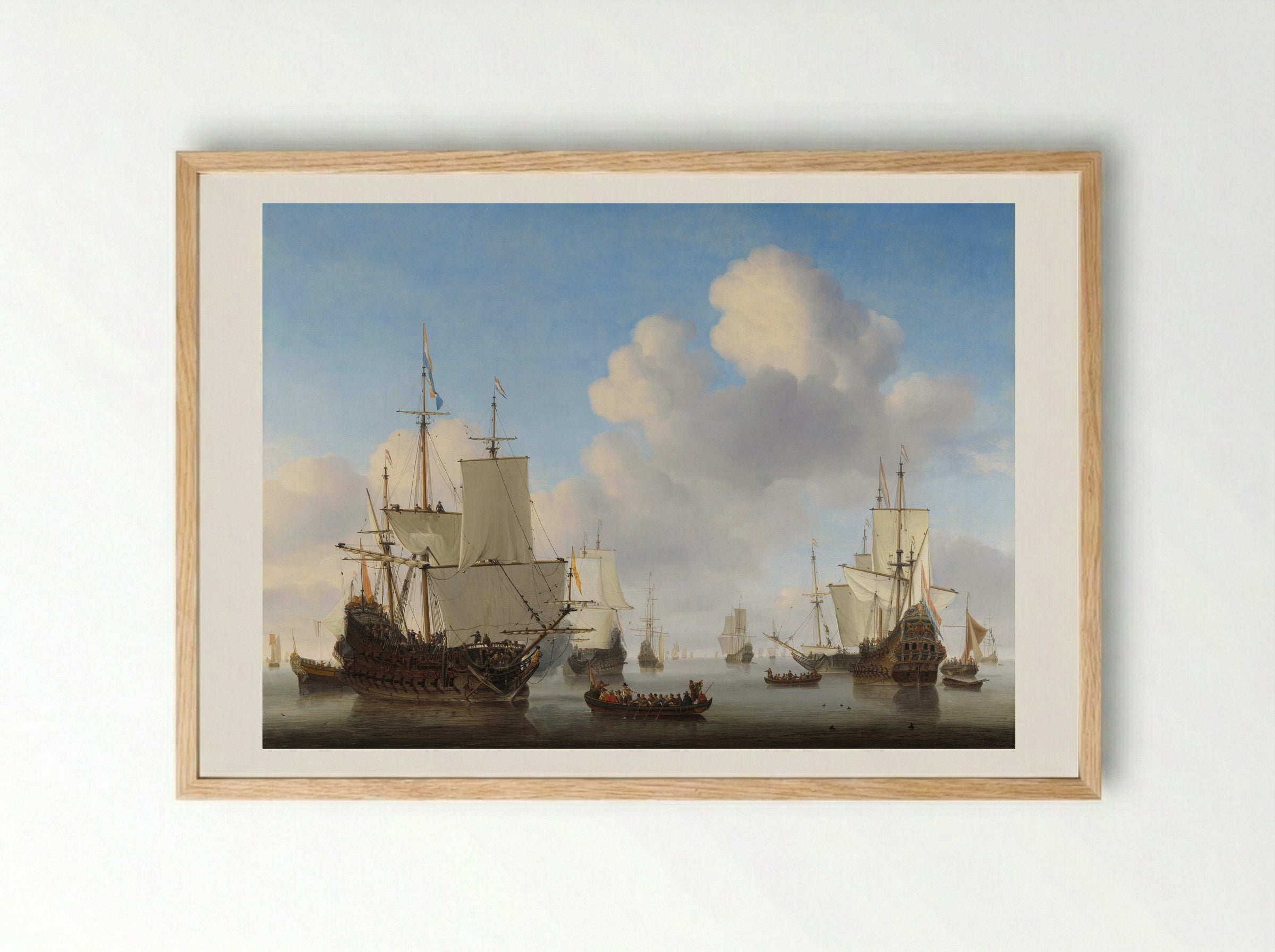 Dutch Ships in a Calm Sea - Willem van de Velde the Younger - Framed Print Wood