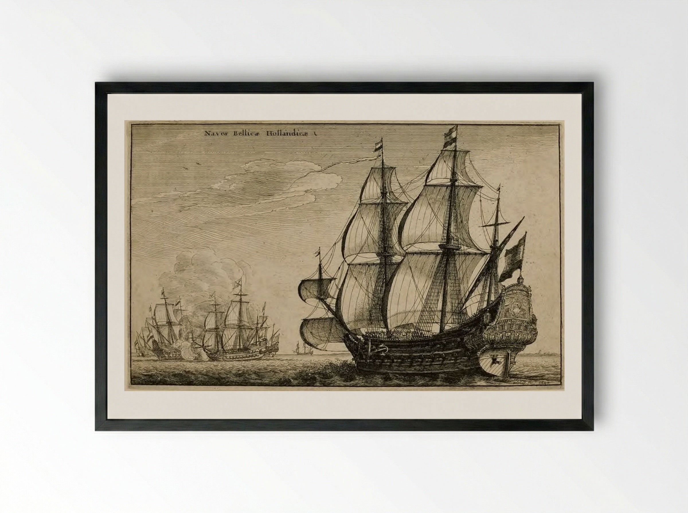 Dutch Warships - Wenceslaus Hollar - Framed Print Black