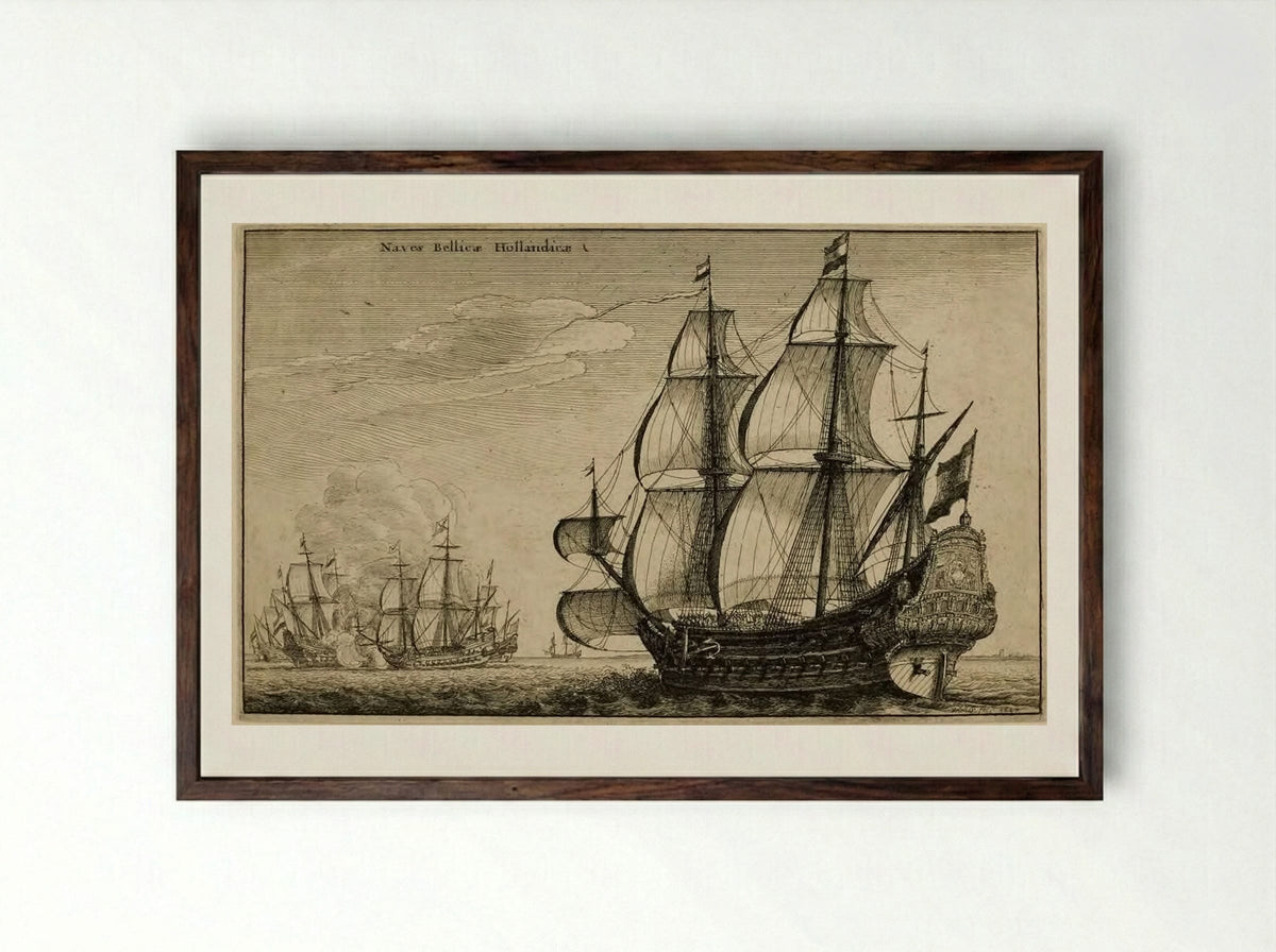 Dutch Warships - Wenceslaus Hollar - Framed Print Dark Wood