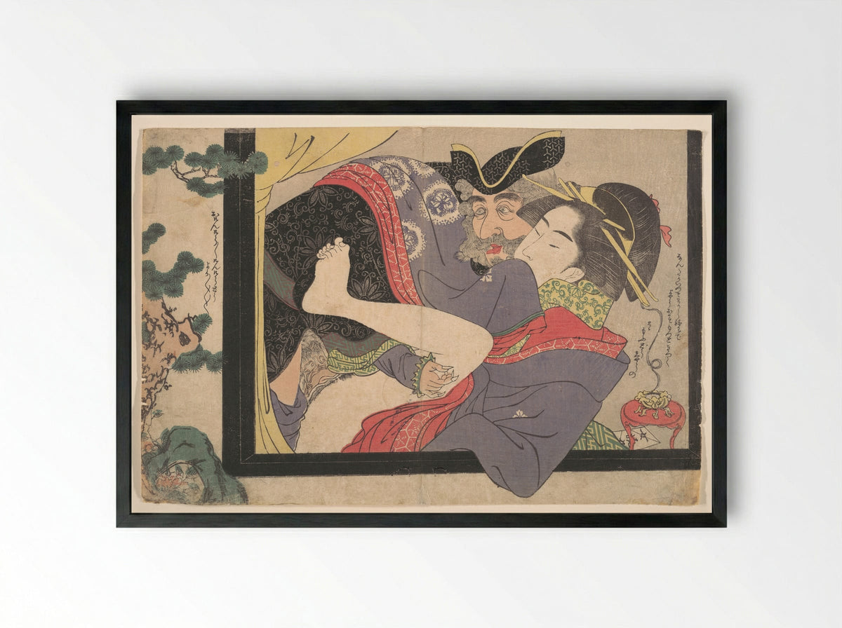 Dutchman and Maruyama Courtesan - Chōkyōsai Eiri - Framed Print Black