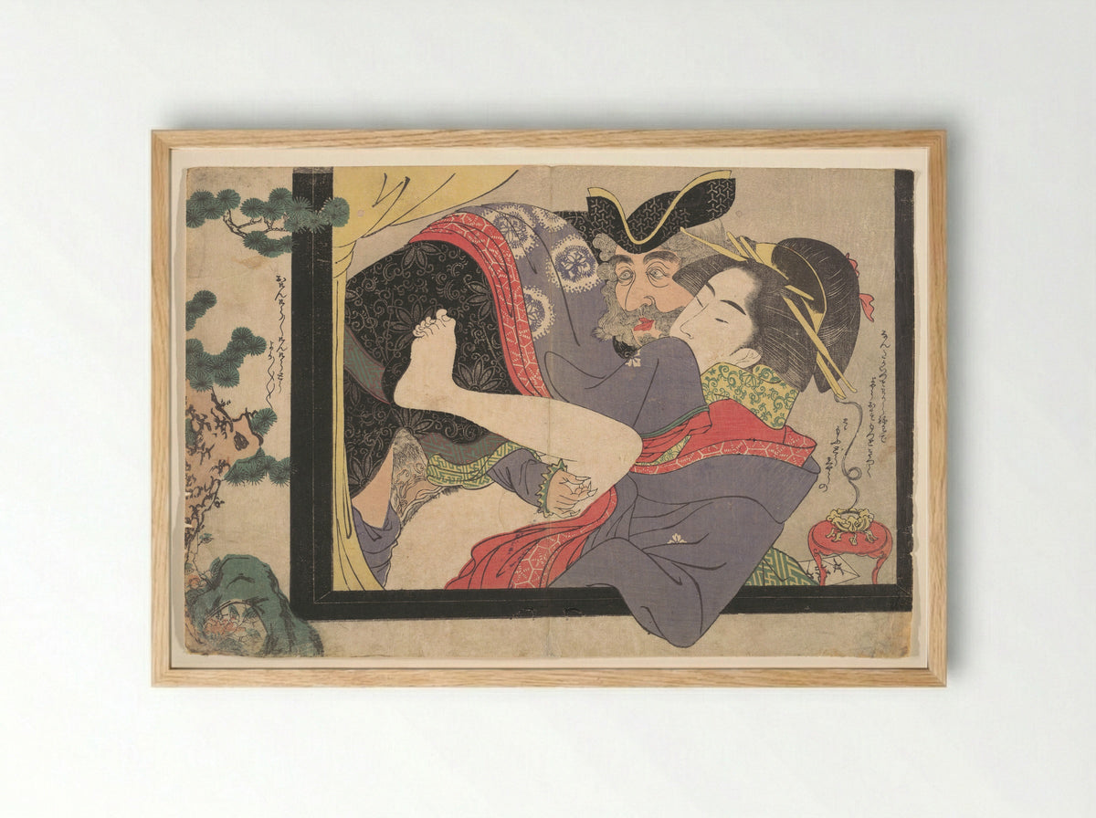 Dutchman and Maruyama Courtesan - Chōkyōsai Eiri - Framed Print Wood