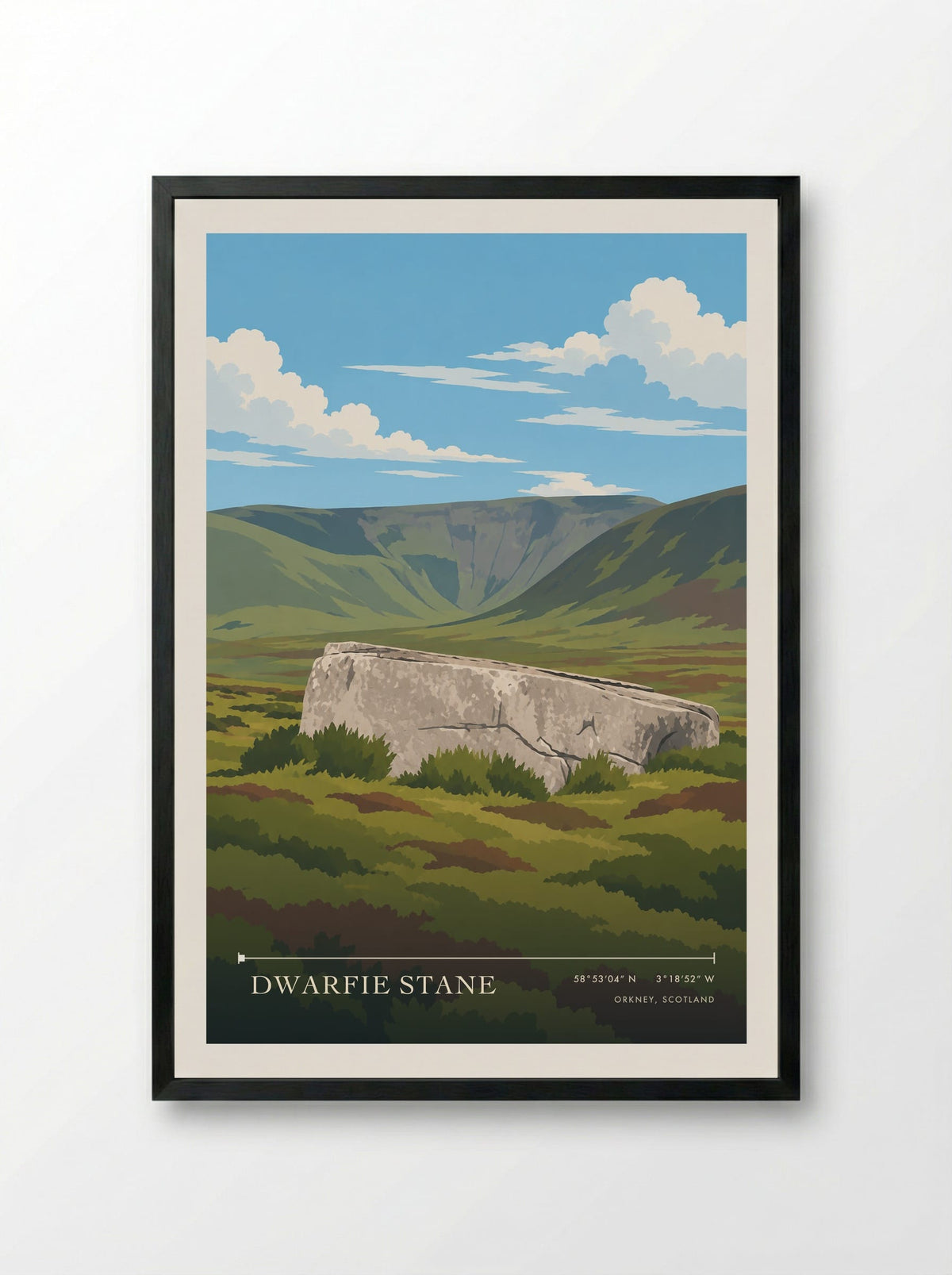Dwarfie Stane, Orkney, Scotland | Travel Poster - Framed Print Black