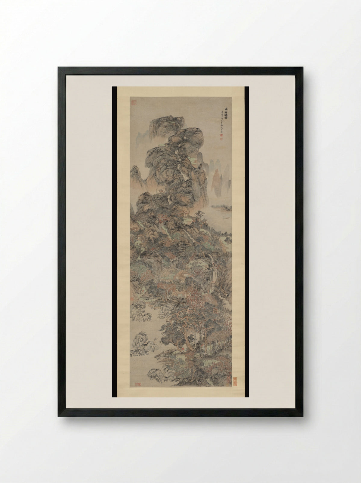 Dwellings of the Immortals Amid Streams and Mountains - Wen Boren - Framed Print Black