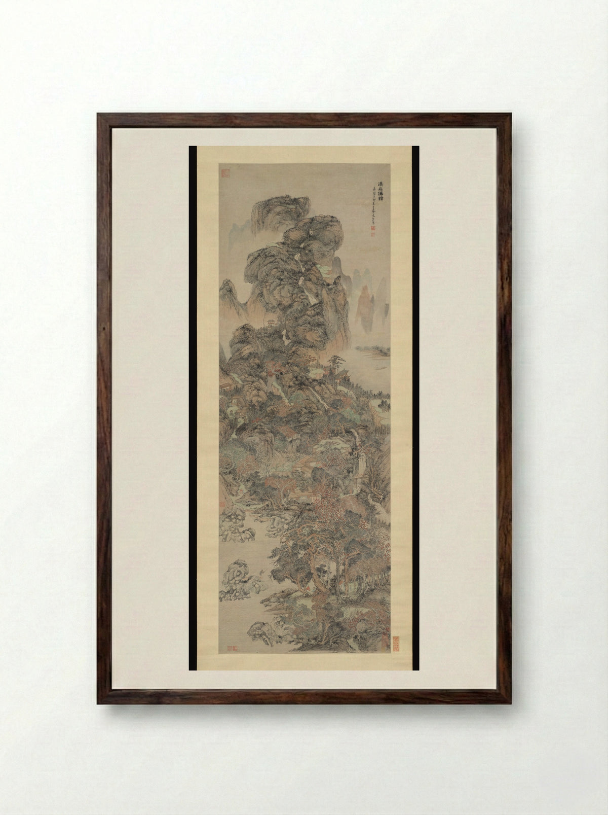 Dwellings of the Immortals Amid Streams and Mountains - Wen Boren - Framed Print Dark Wood