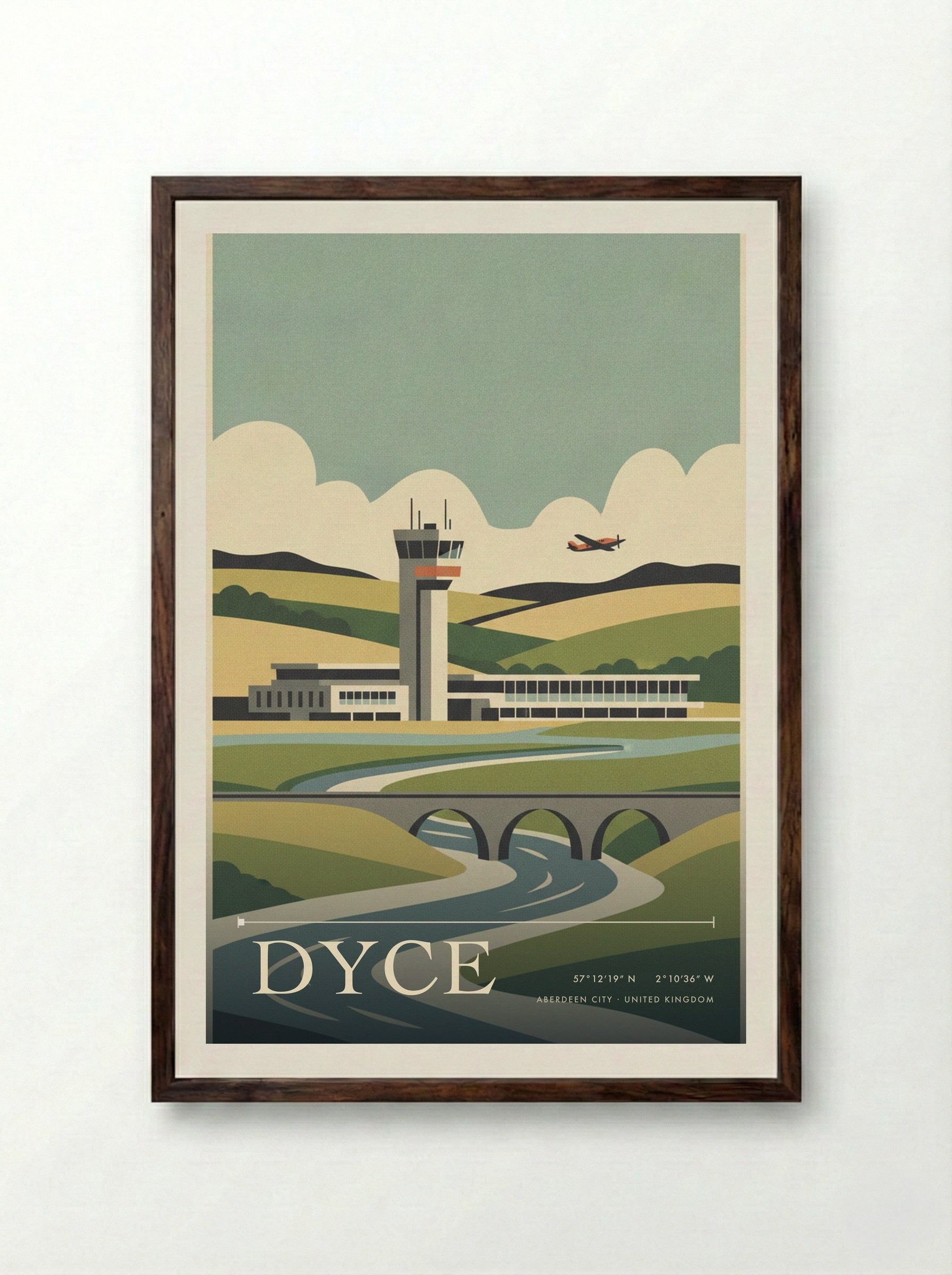 Dyce Aberdeen City United Kingdom Travel Poster - Framed Print Dark Wood