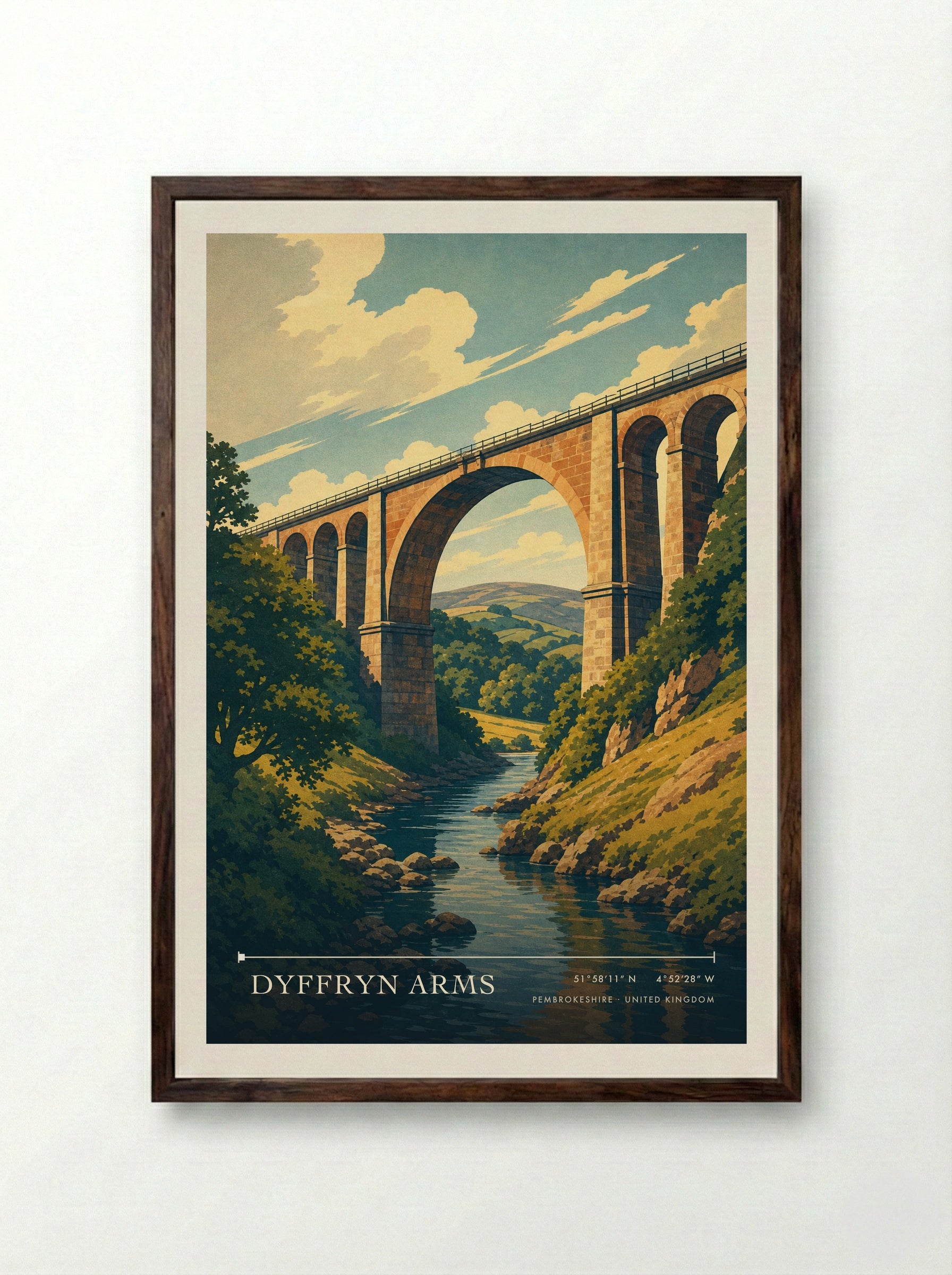 Dyffryn Arms Pembrokeshire United Kingdom Travel Poster - Framed Print Dark Wood