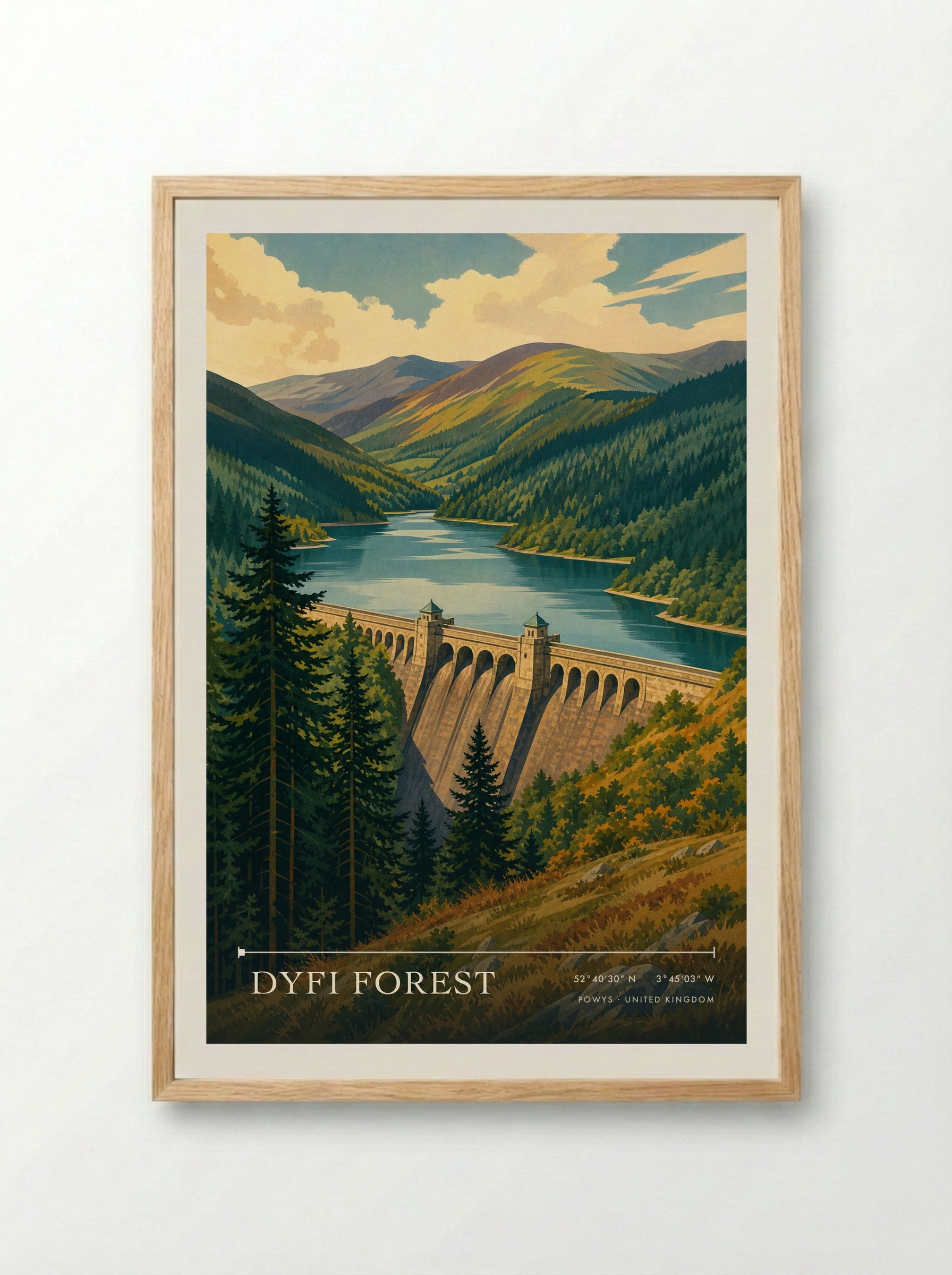 Dyfi Forest Powys United Kingdom Travel Poster - Framed Print Wood