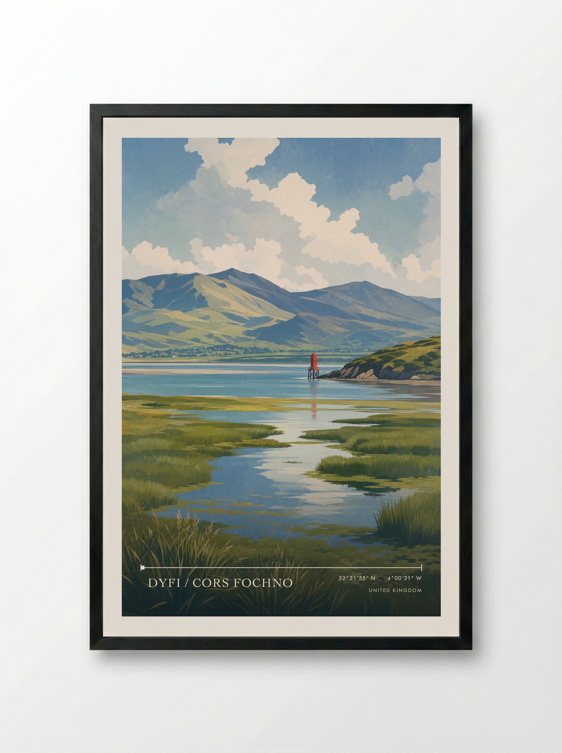 Dyfi / Cors Fochno United Kingdom Travel Poster - Framed Print Black