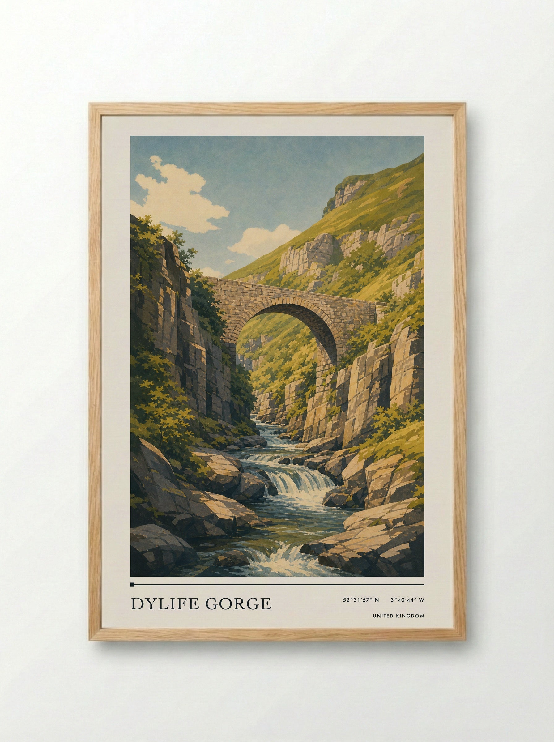 Dylife Gorge United Kingdom Travel Poster - Framed Print Wood