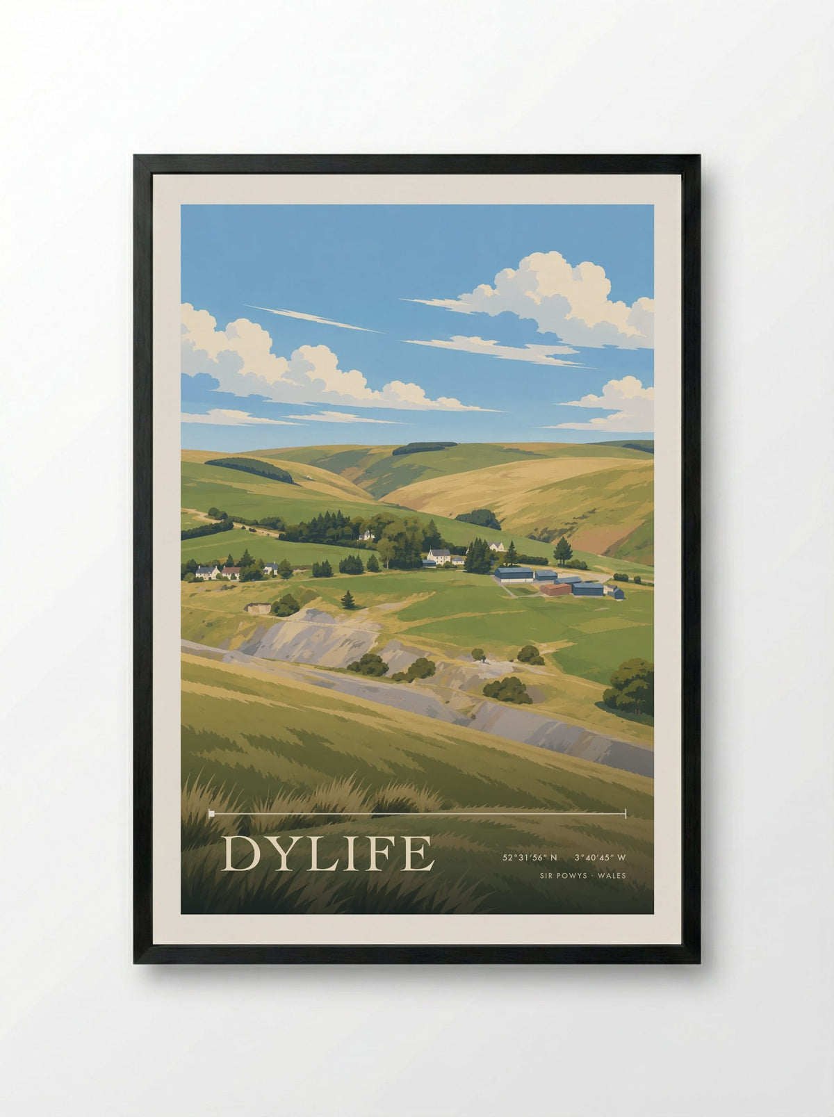 Dylife, Sir Powys | Travel Poster - Framed Print Black