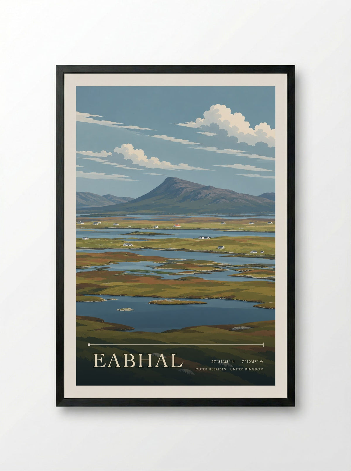 Eabhal, Outer Hebrides | Travel Poster - Framed Print Black
