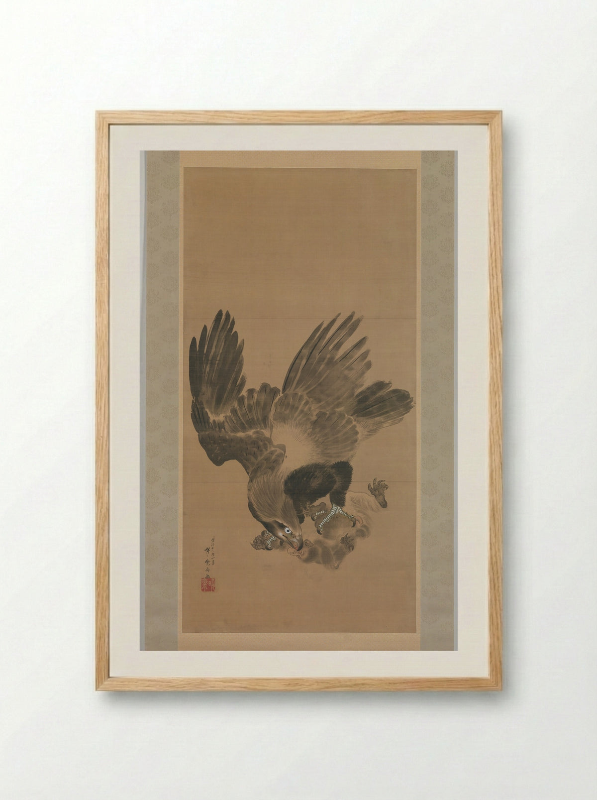Eagle Attacking a Monkey - Kawanabe Kyōsai - Framed Print Wood