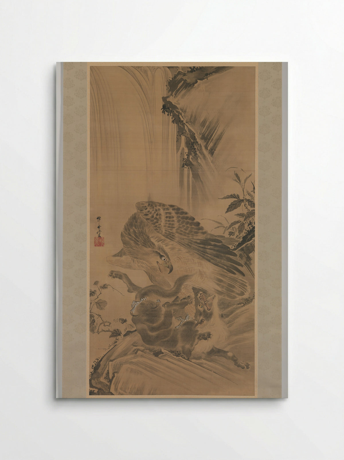 Eagle Attacking a Mountain Lion - Kawanabe Kyōsai - Poster