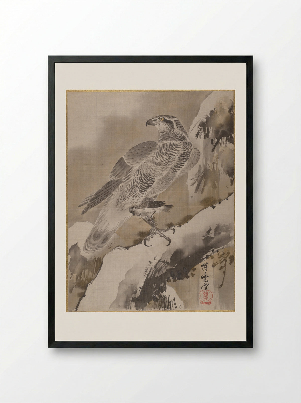 Eagle Holding Small Bird - Kawanabe Kyōsai - Framed Print Black