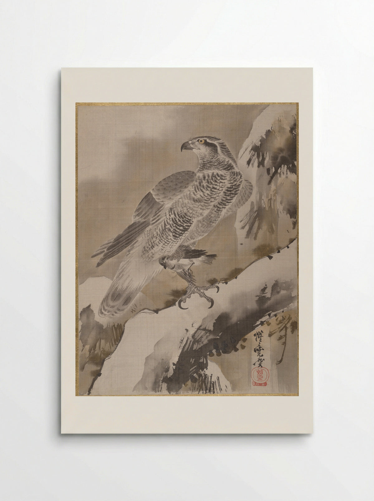 Eagle Holding Small Bird - Kawanabe Kyōsai - Poster