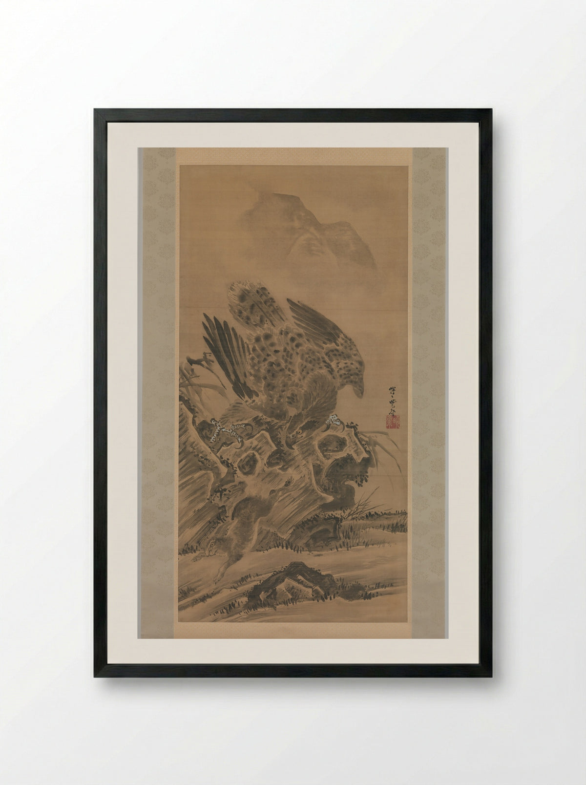 Eagle Pursuing Rabbit - Kawanabe Kyōsai - Framed Print Black