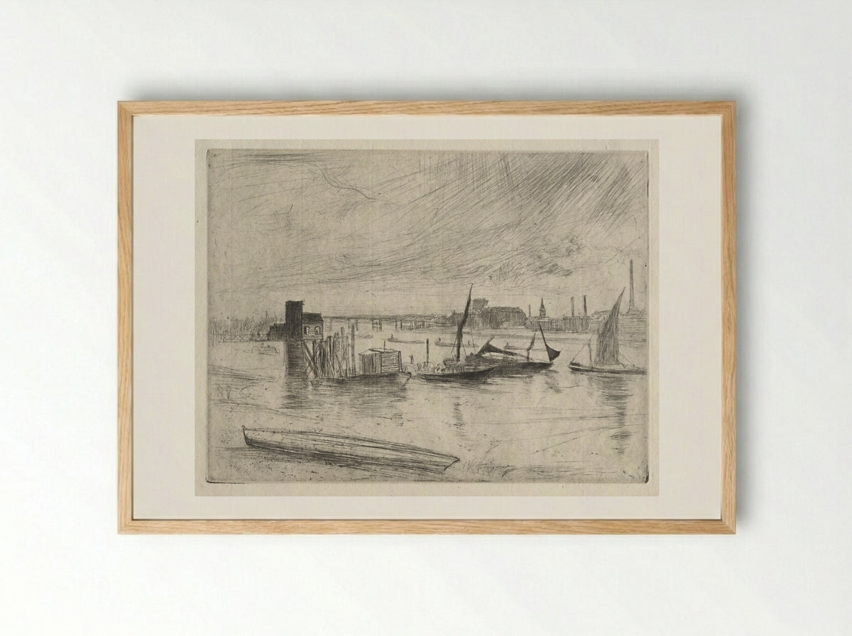 Early Morning Battersea - James McNeill Whistler - Framed Print Wood