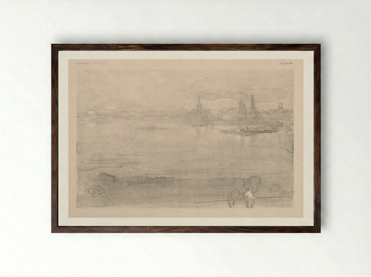 Early Morning: The Thames at Battersea - James McNeill Whistler - Framed Print Dark Wood