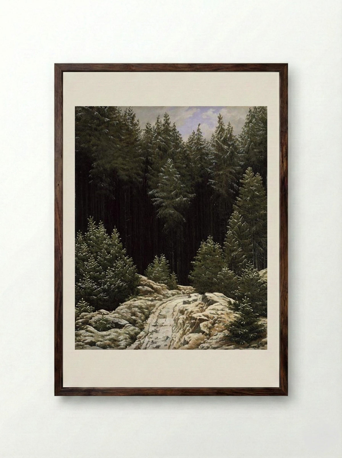 Early Snow - Caspar David Friedrich - Framed Print Dark Wood