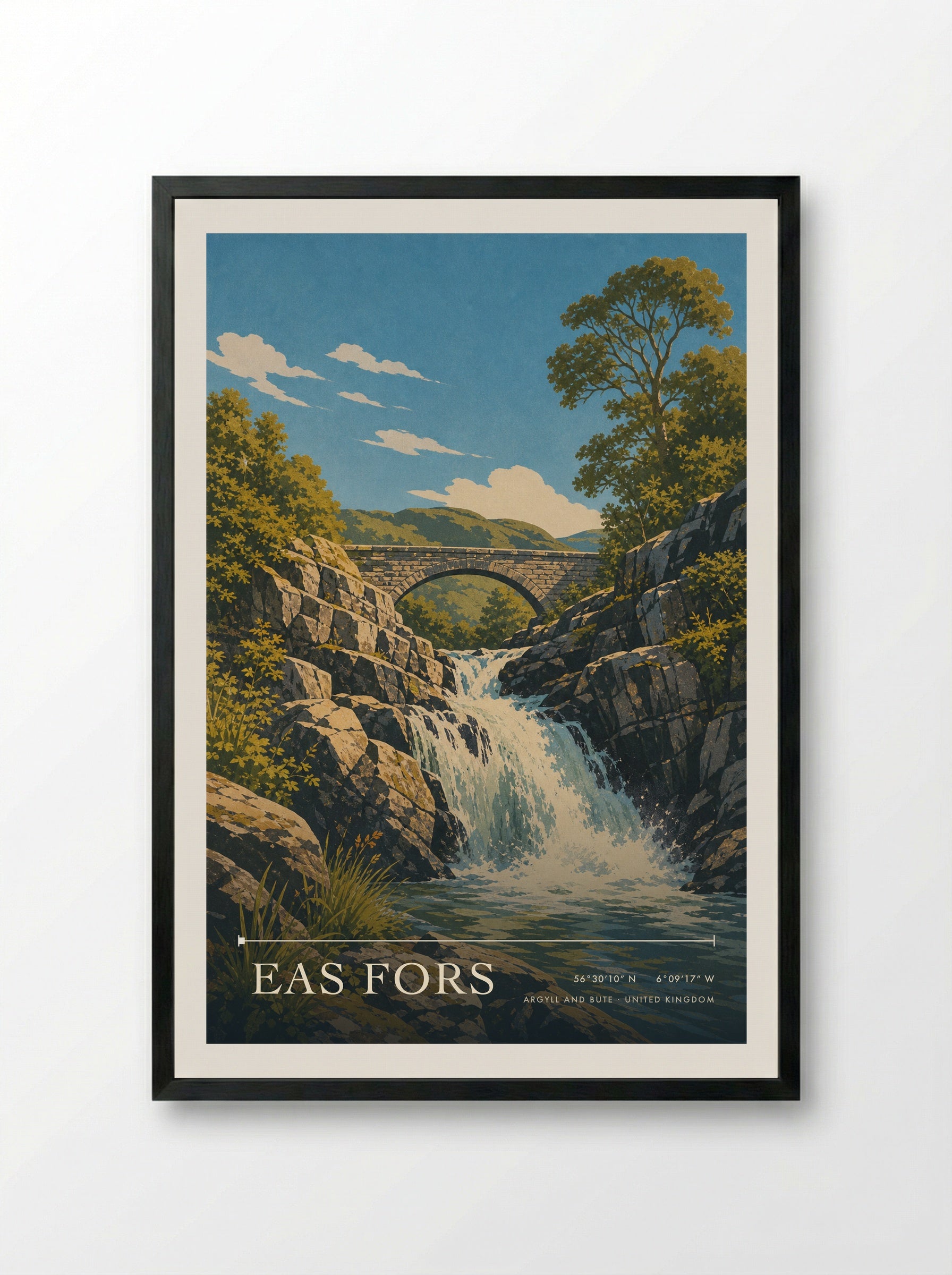 Eas Fors Argyll and Bute United Kingdom Travel Poster - Framed Print Black