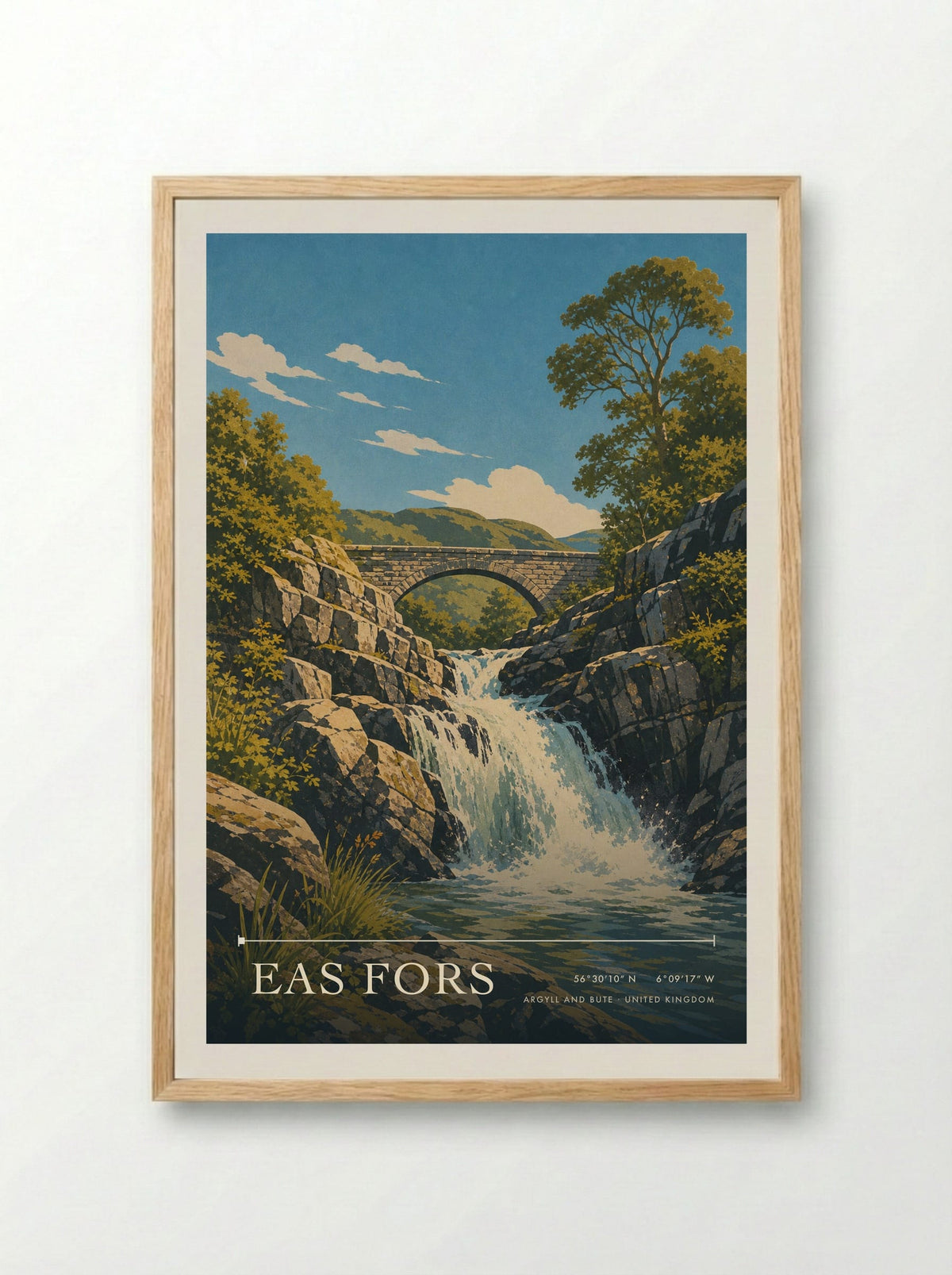 Eas Fors Argyll and Bute United Kingdom Travel Poster - Framed Print Wood