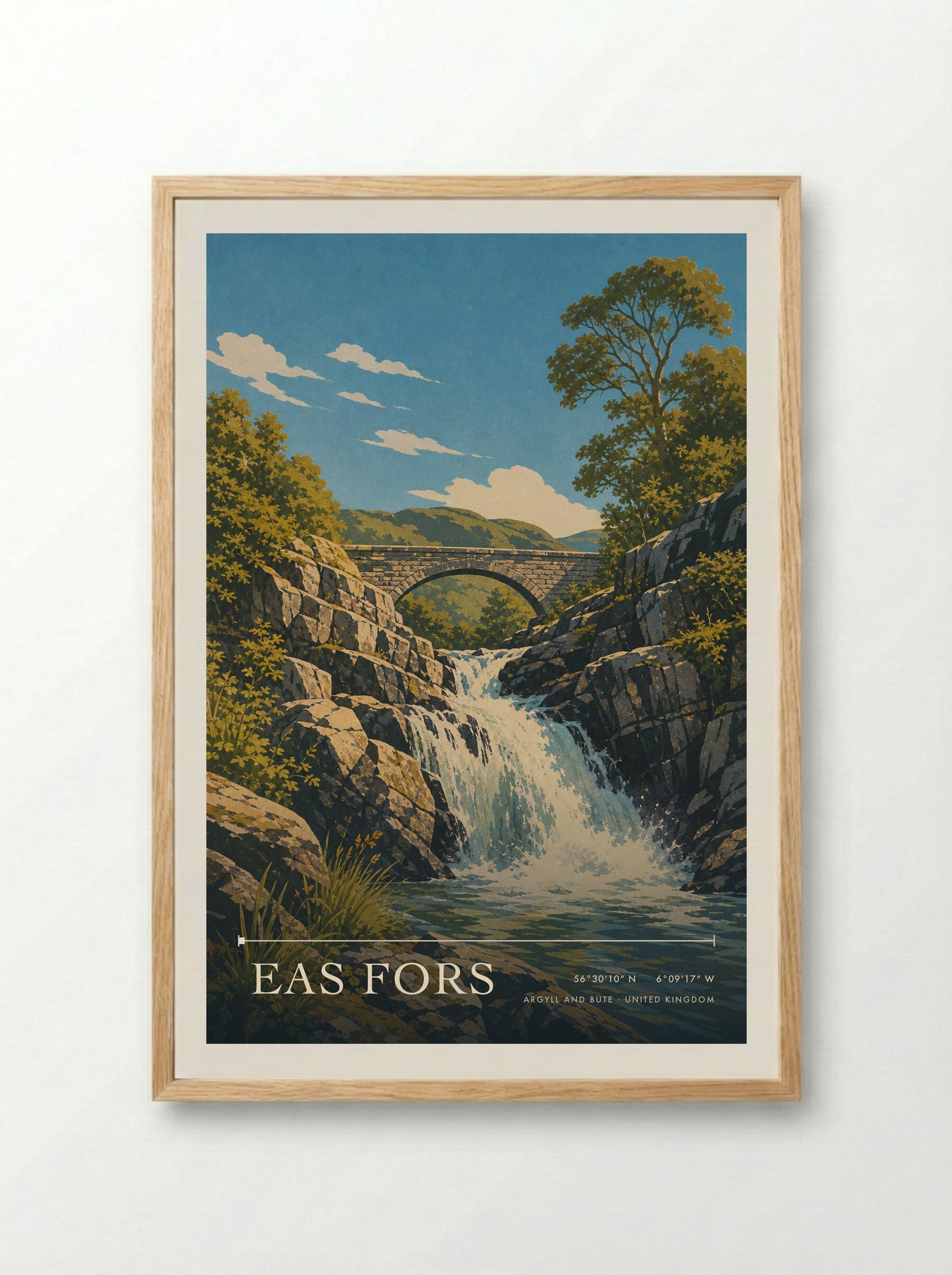 Eas Fors Argyll and Bute United Kingdom Travel Poster - Framed Print Wood