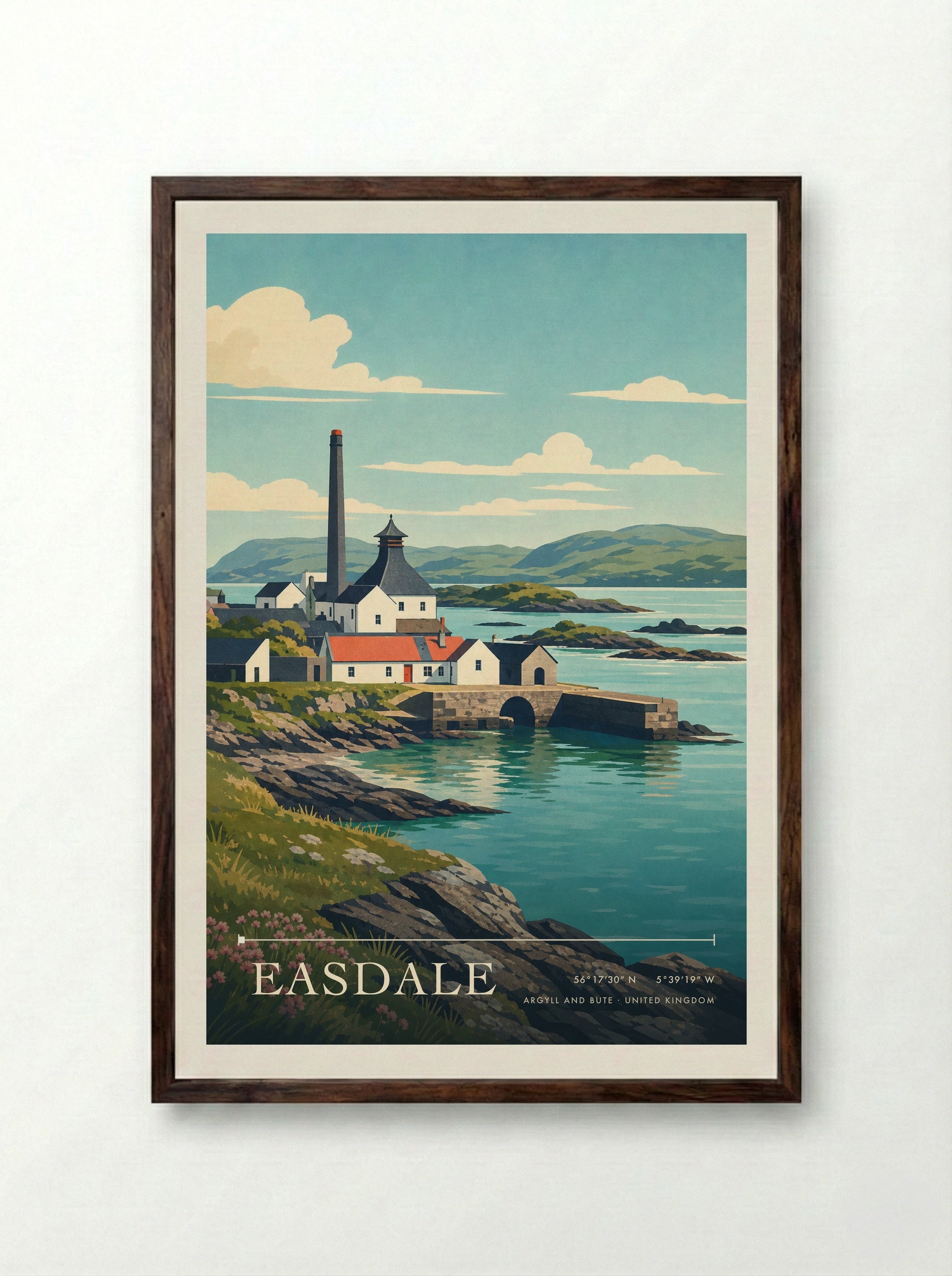 Easdale Argyll and Bute United Kingdom Travel Poster - Framed Print Dark Wood