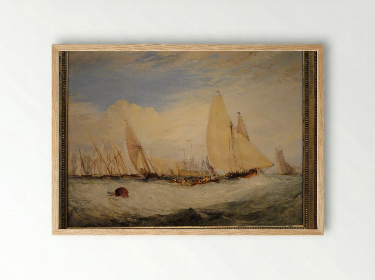 East Cowes Castle, the seat of J. Nash, Esq., the Regatta beating to windward - J.M.W. Turner - Framed Print Wood