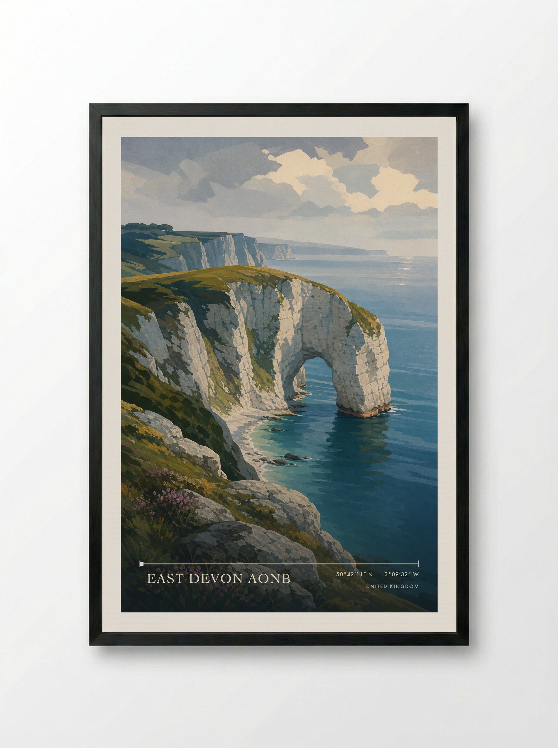 East Devon AONB United Kingdom Travel Poster - Framed Print Black
