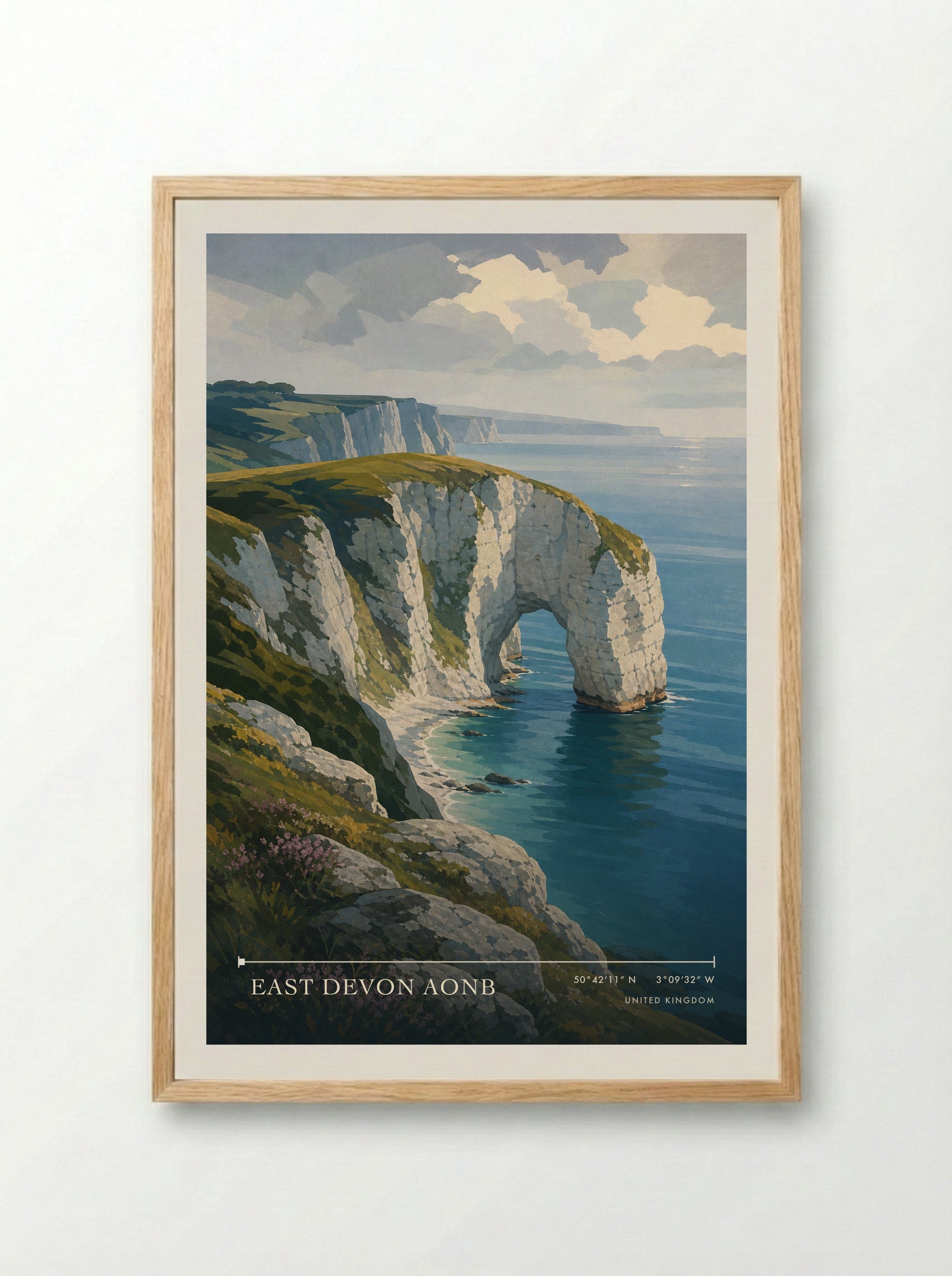 East Devon AONB United Kingdom Travel Poster - Framed Print Wood