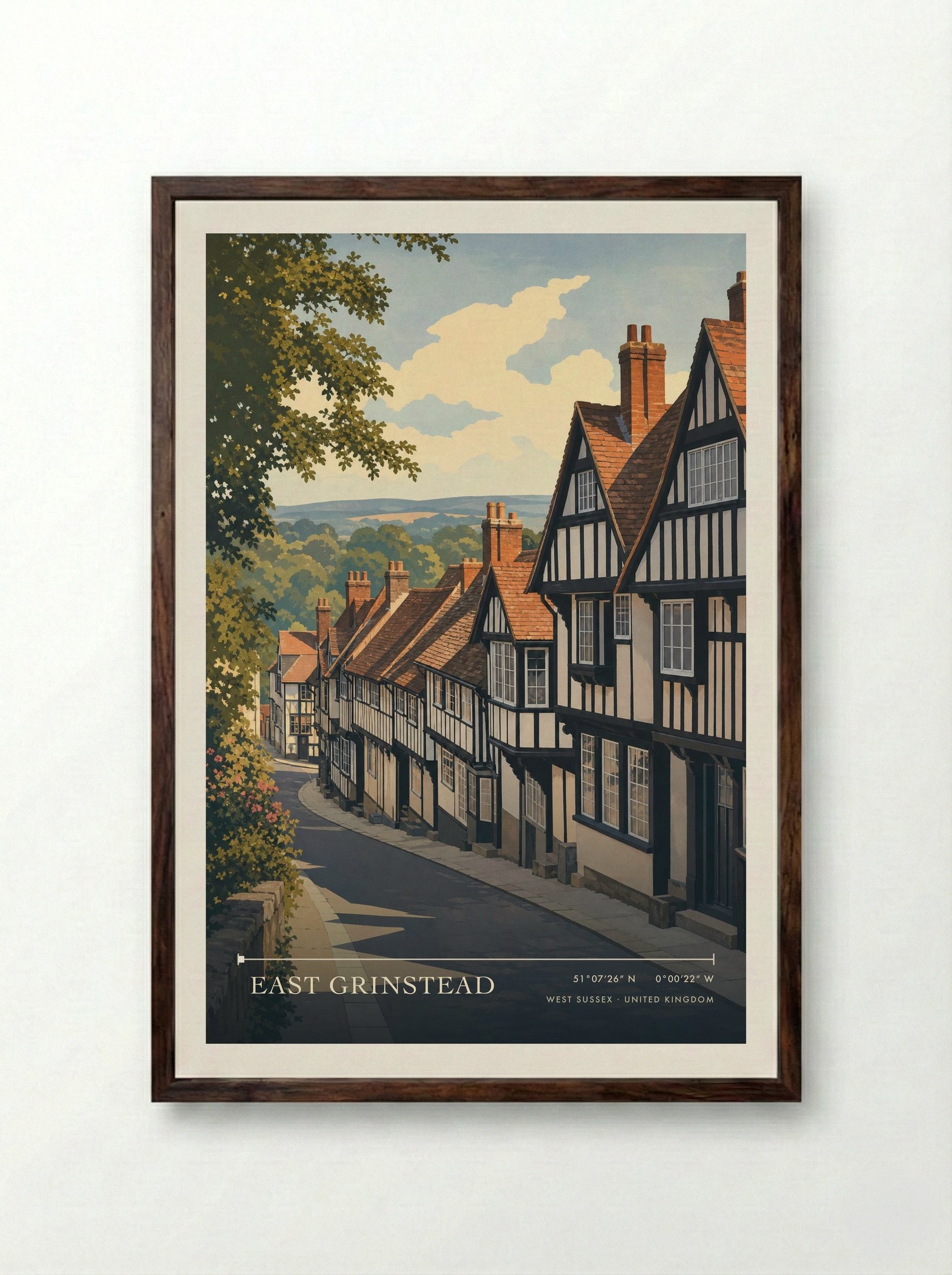 East Grinstead West Sussex United Kingdom Travel Poster - Framed Print Dark Wood