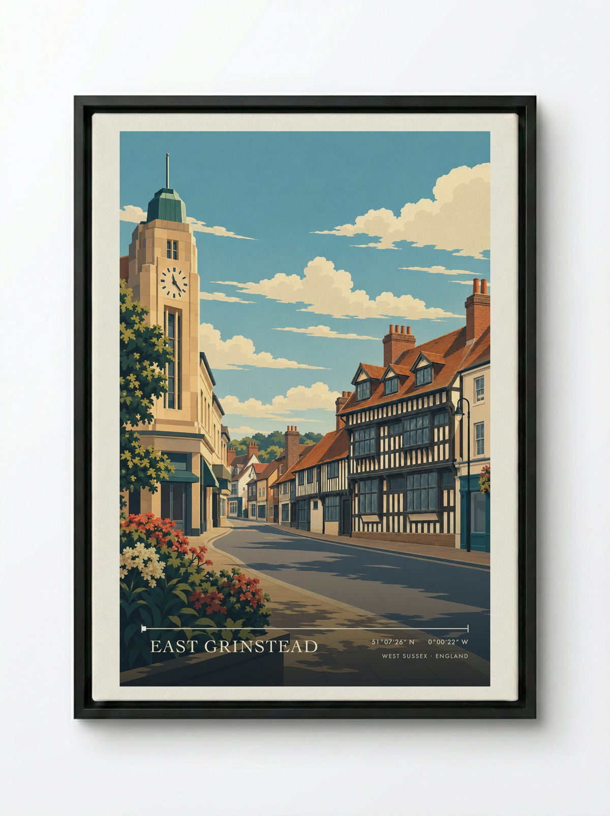 East Grinstead, West Sussex | Travel Poster - Framed Canvas Black