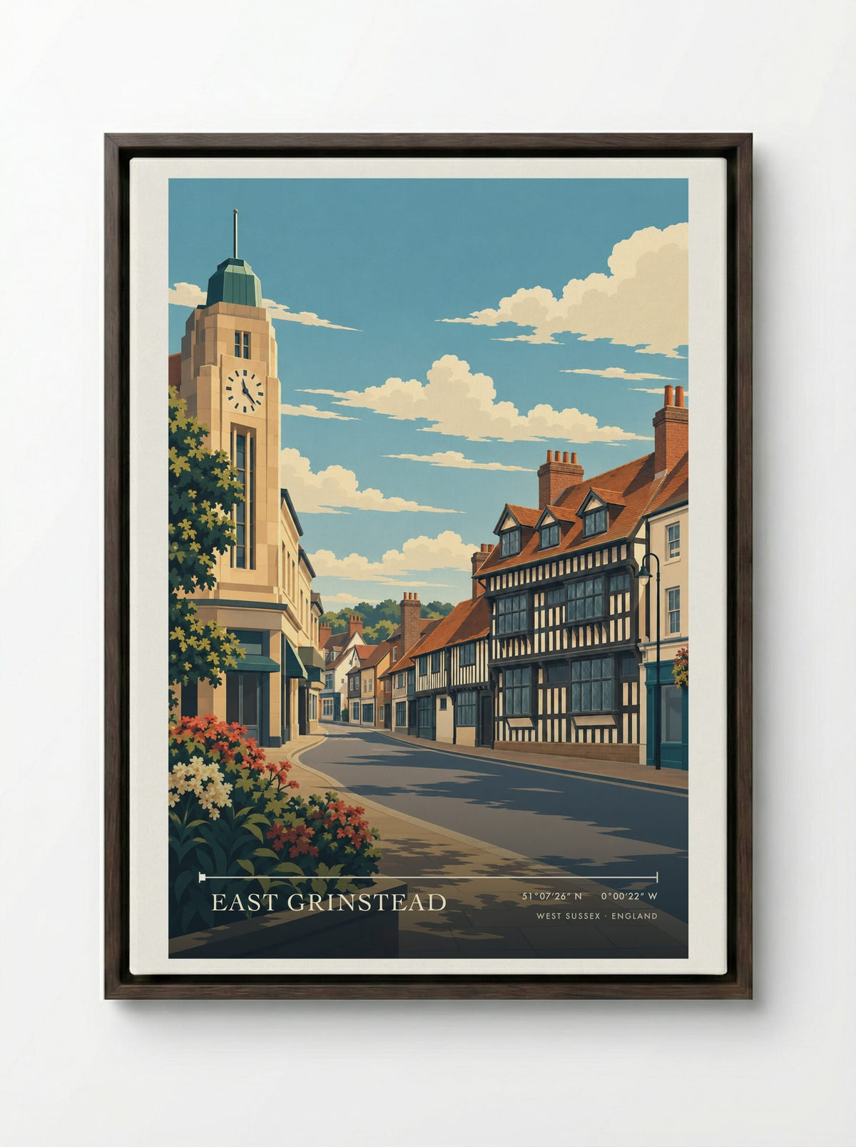 East Grinstead, West Sussex | Travel Poster - Framed Canvas Dark Wood
