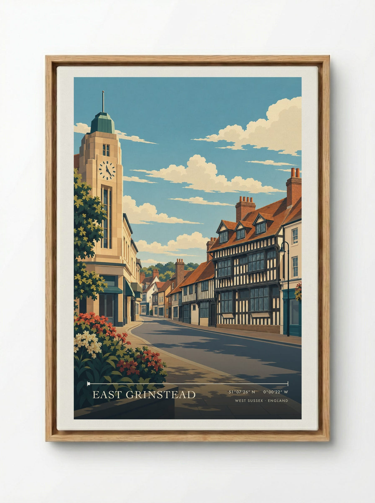 East Grinstead, West Sussex | Travel Poster - Framed Canvas Wood