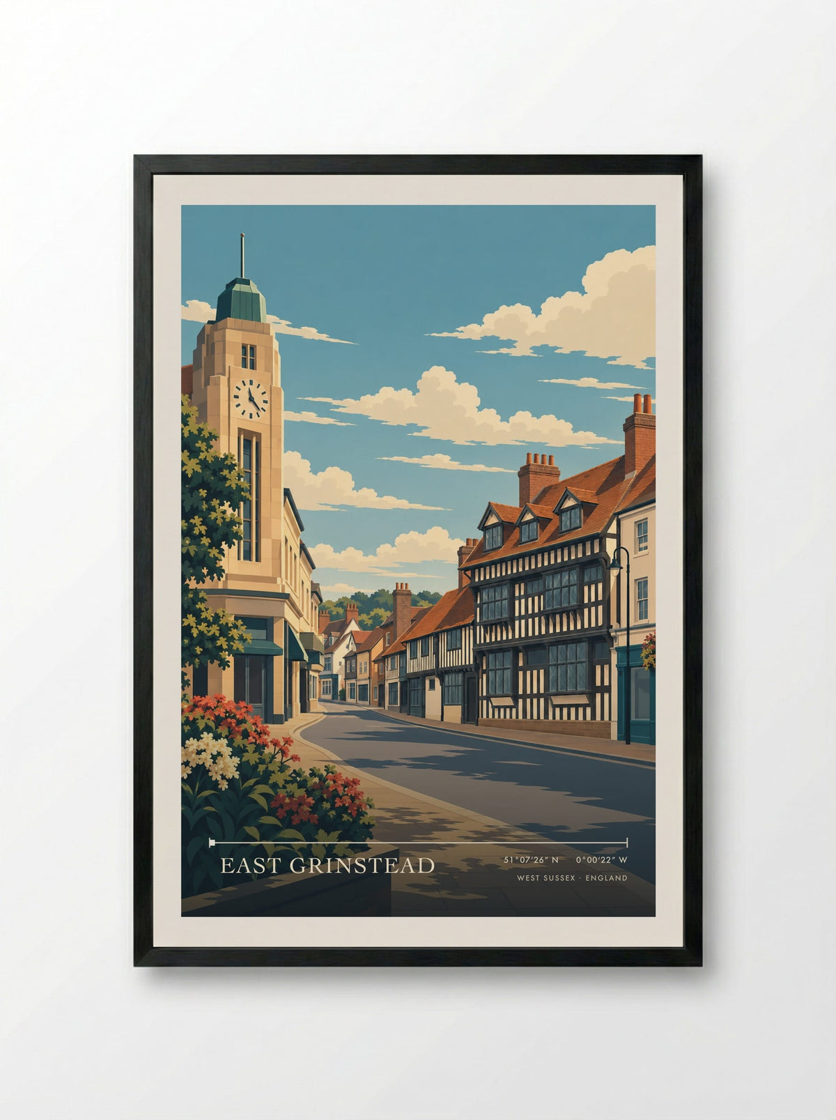 East Grinstead, West Sussex | Travel Poster - Framed Print Black