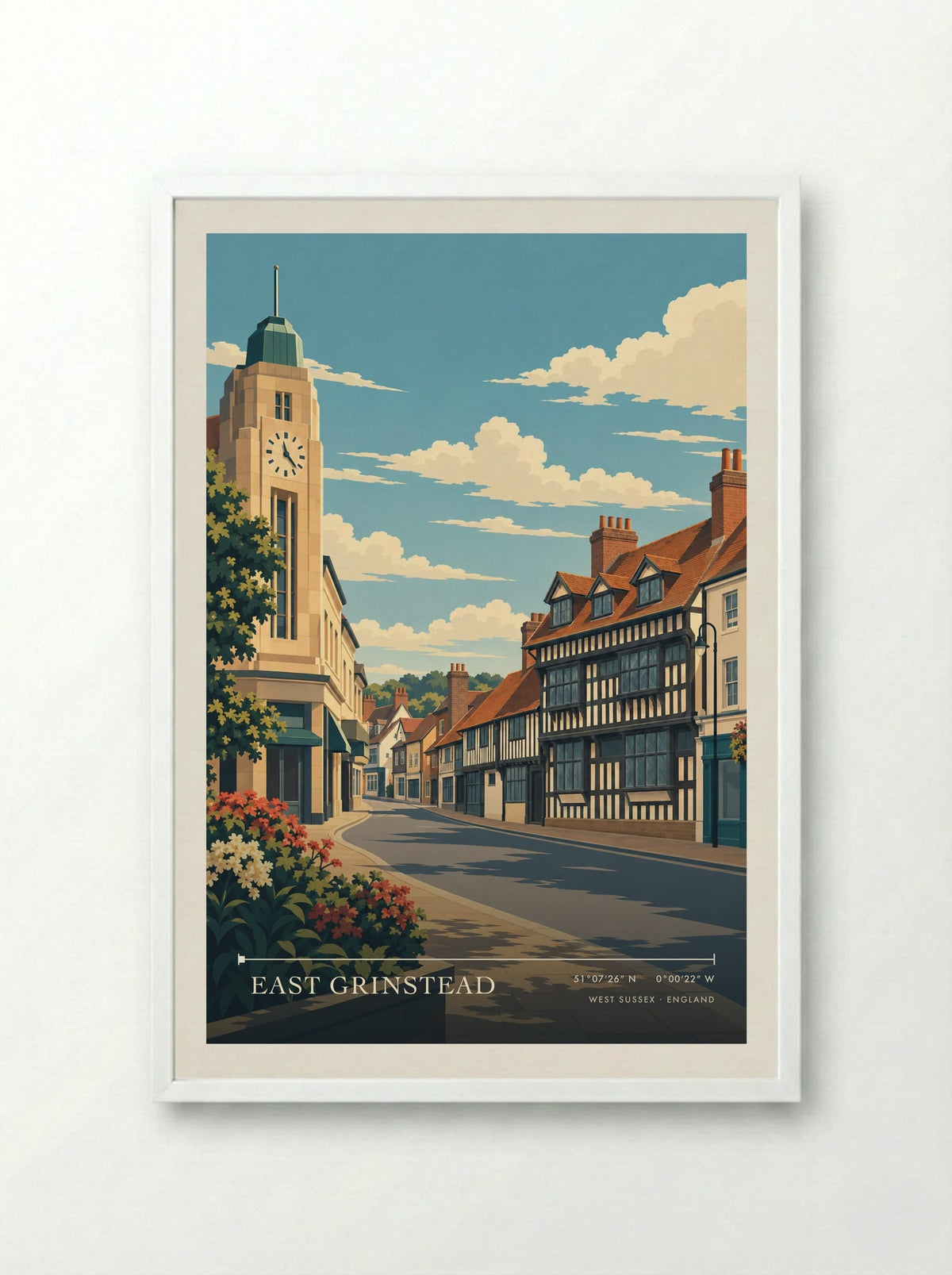 East Grinstead, West Sussex | Travel Poster - Framed Print White