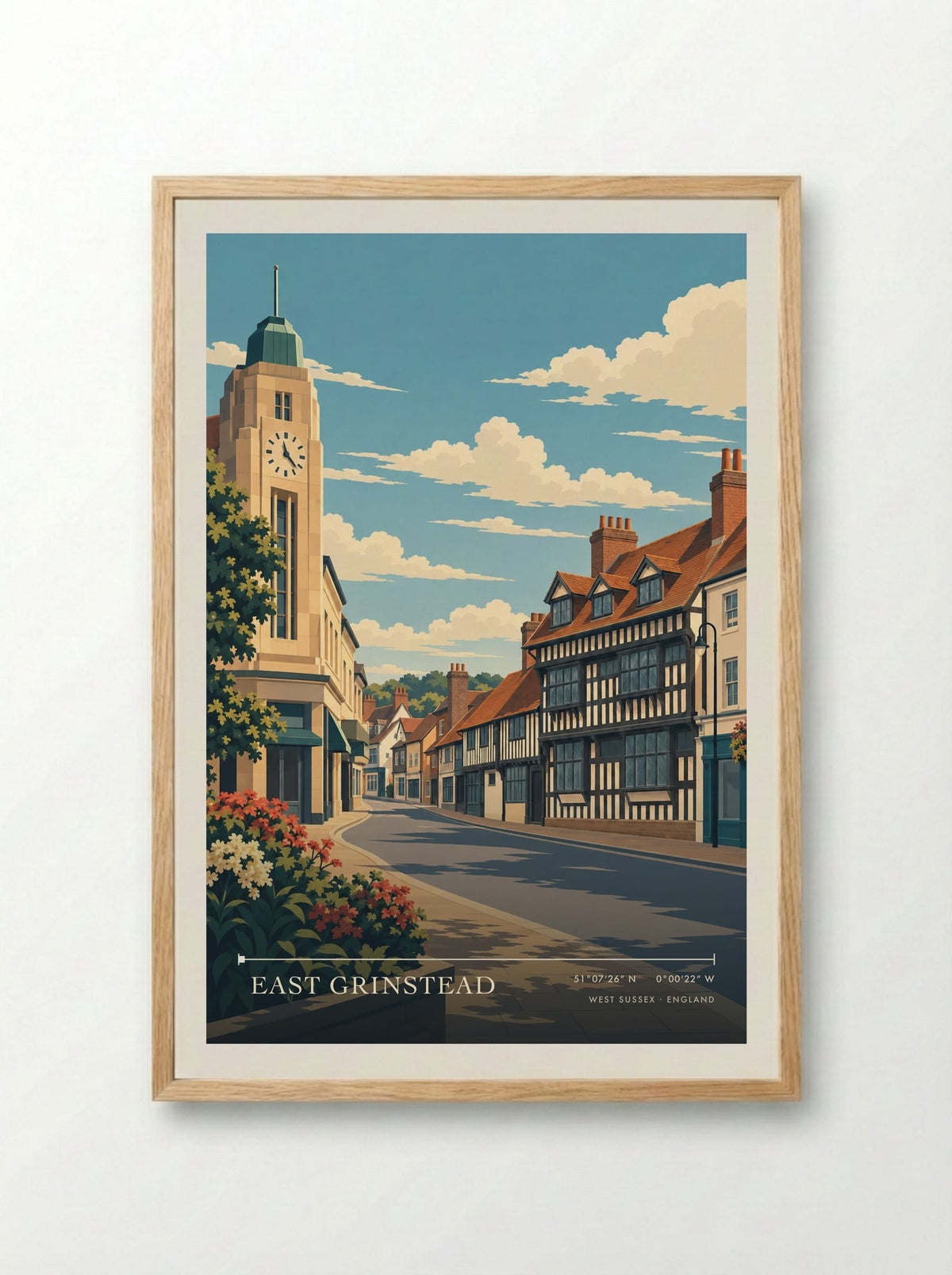 East Grinstead, West Sussex | Travel Poster - Framed Print Wood