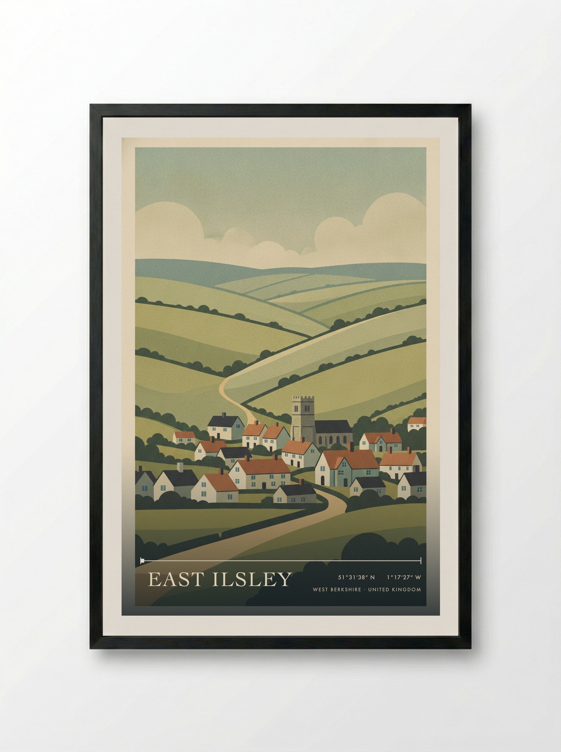 East Ilsley West Berkshire United Kingdom Travel Poster - Framed Print Black