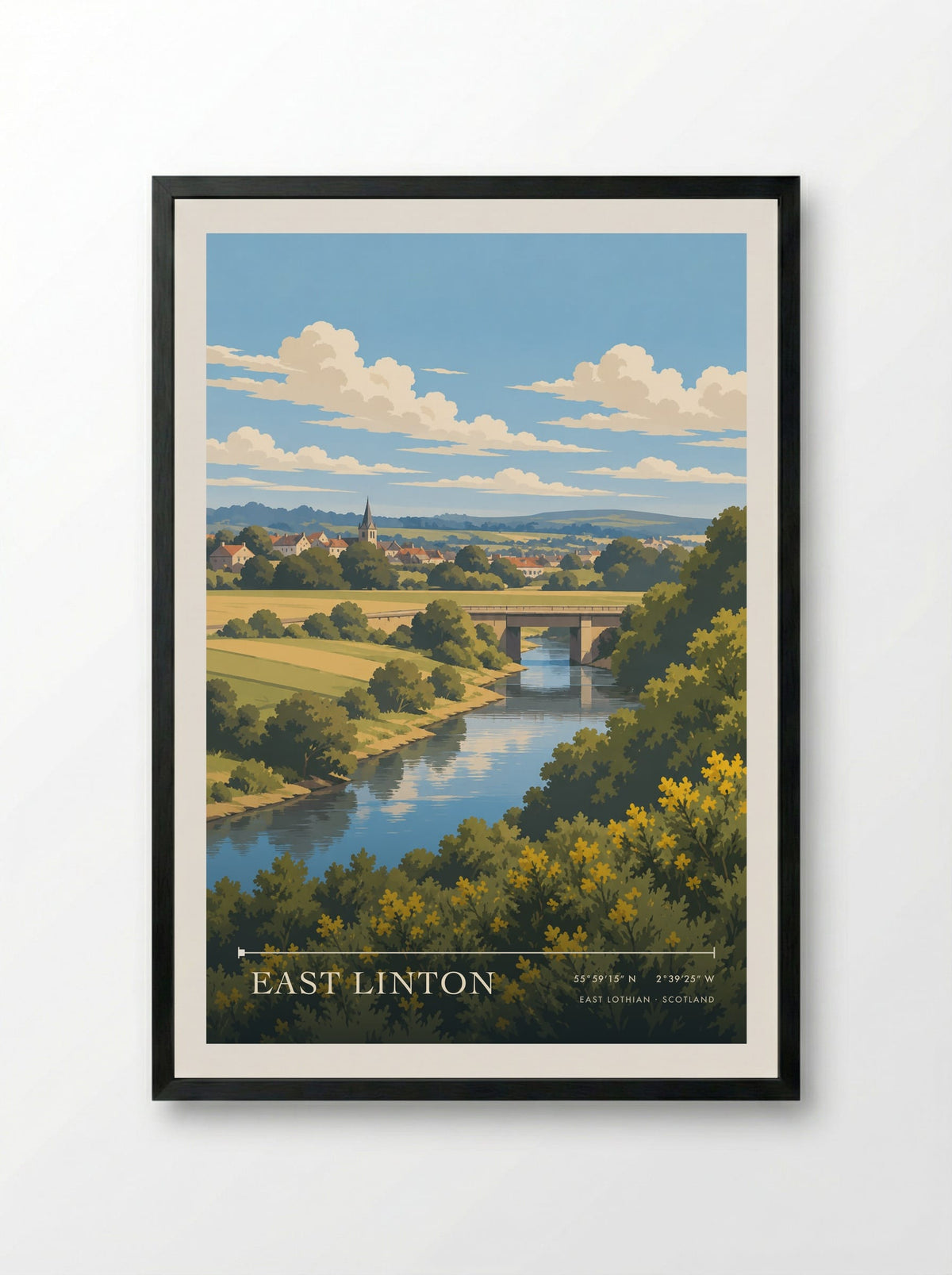 East Linton, East Lothian | Travel Poster - Framed Print Black