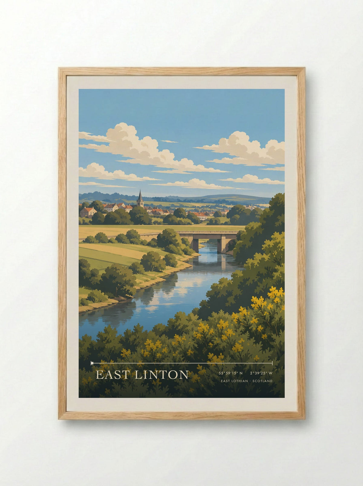 East Linton, East Lothian | Travel Poster - Framed Print Wood