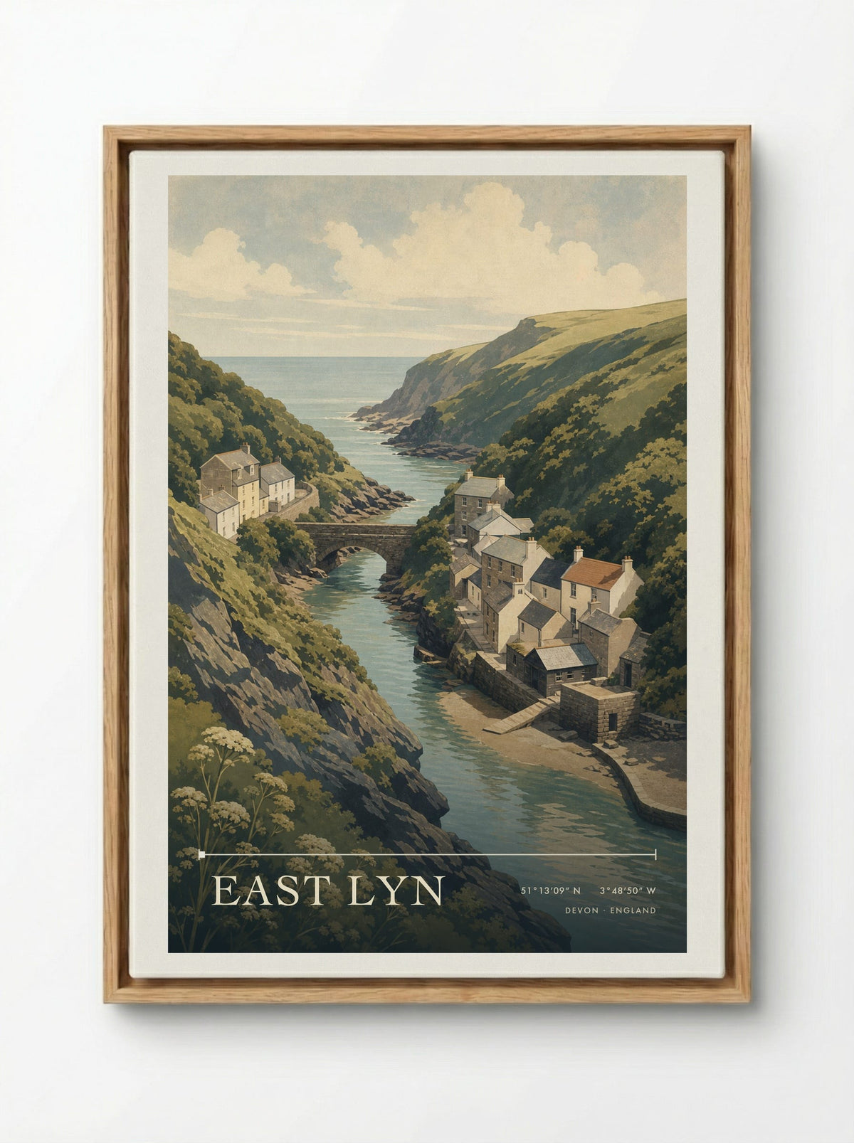 East Lyn Devon England Travel Poster - Framed Canvas Wood