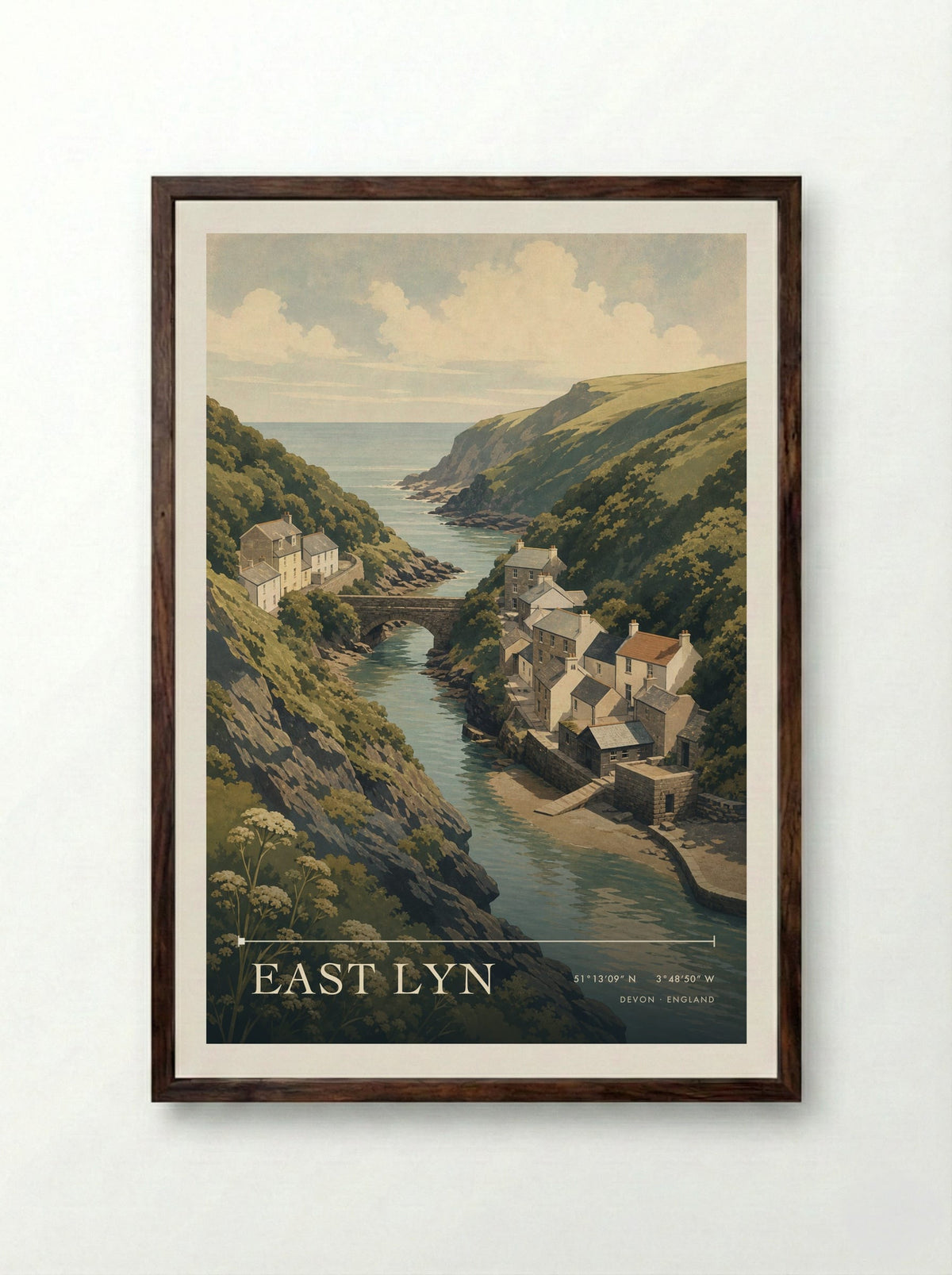 East Lyn Devon England Travel Poster - Framed Print Dark Wood