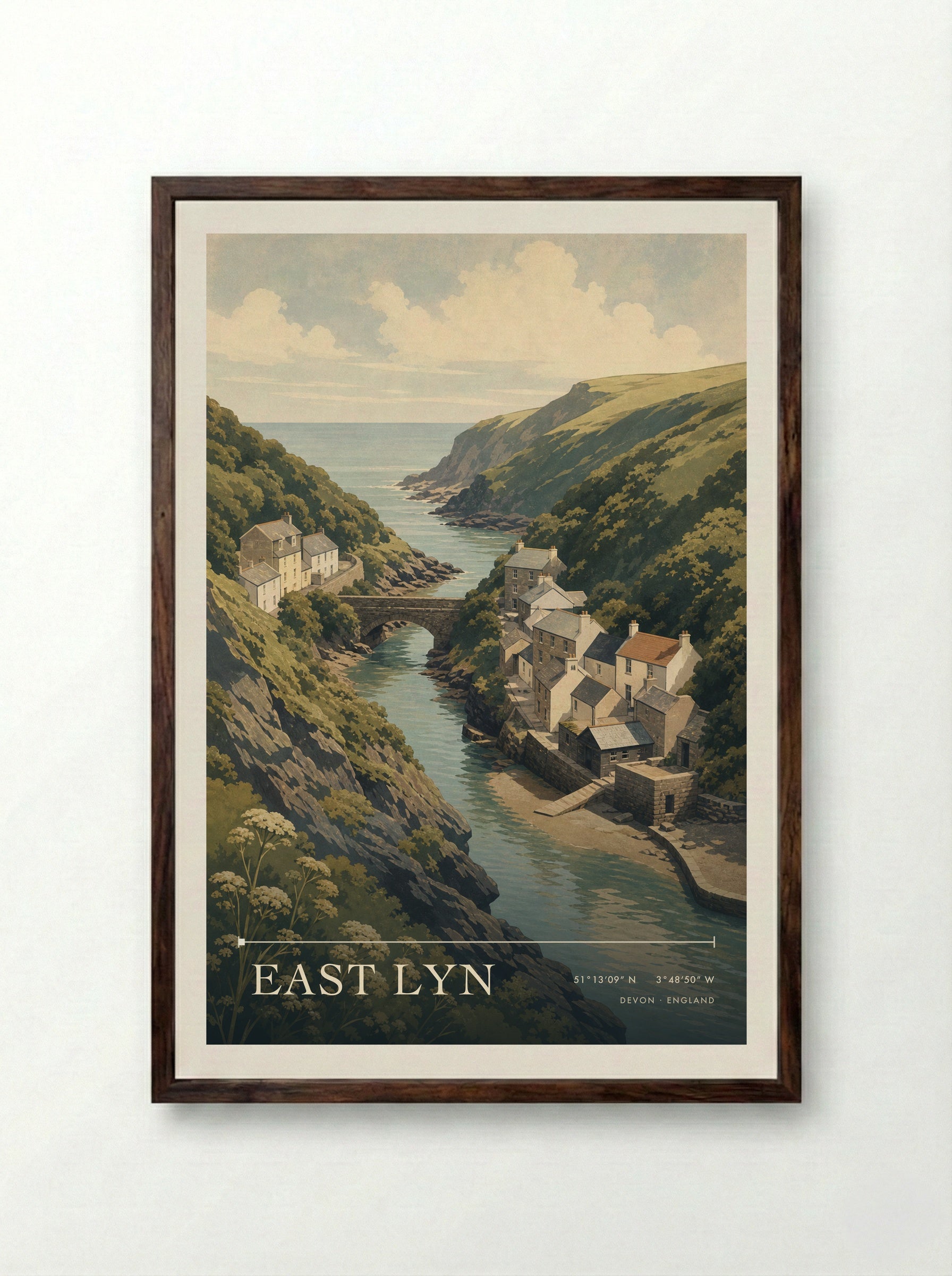 East Lyn Devon England Travel Poster - Framed Print Dark Wood