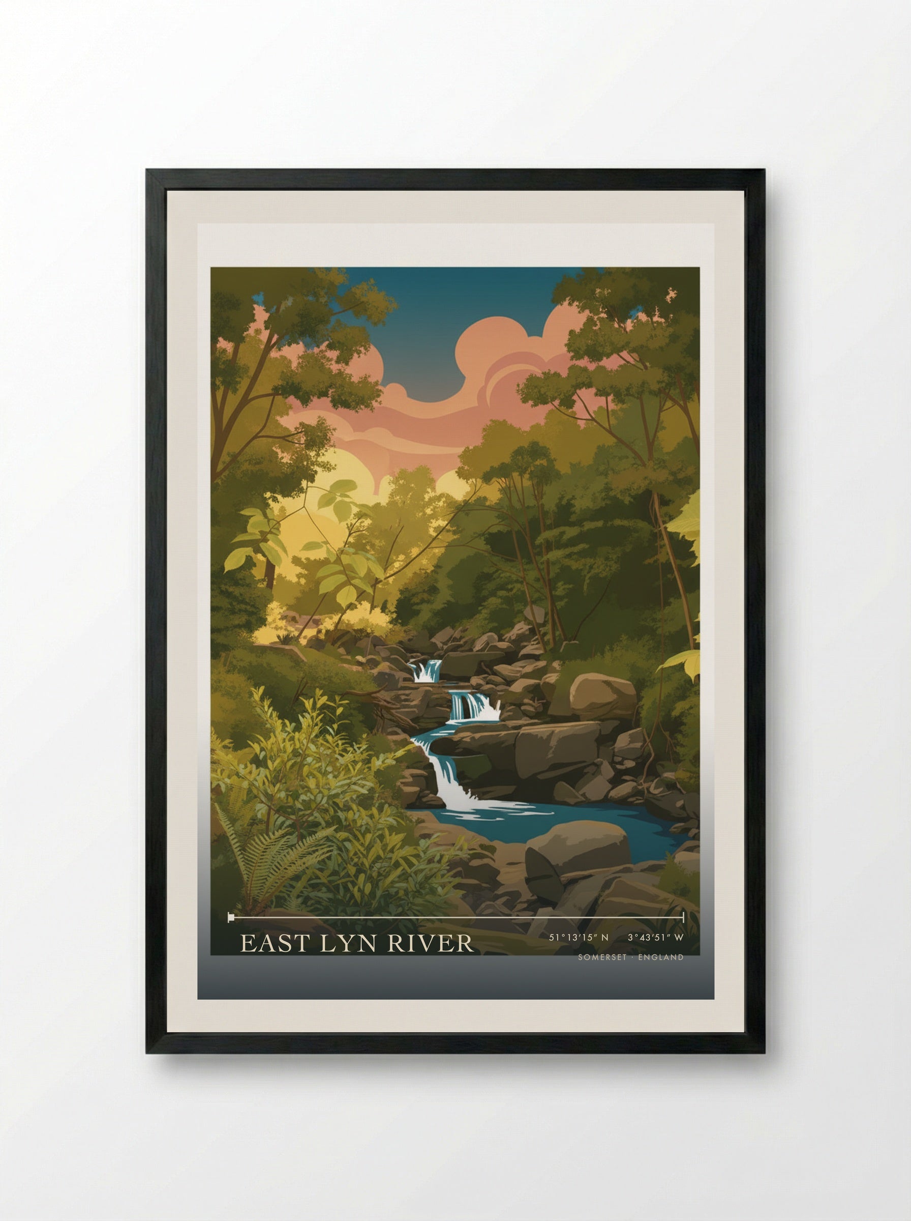 East Lyn River Somerset England Travel Poster - Framed Print Black