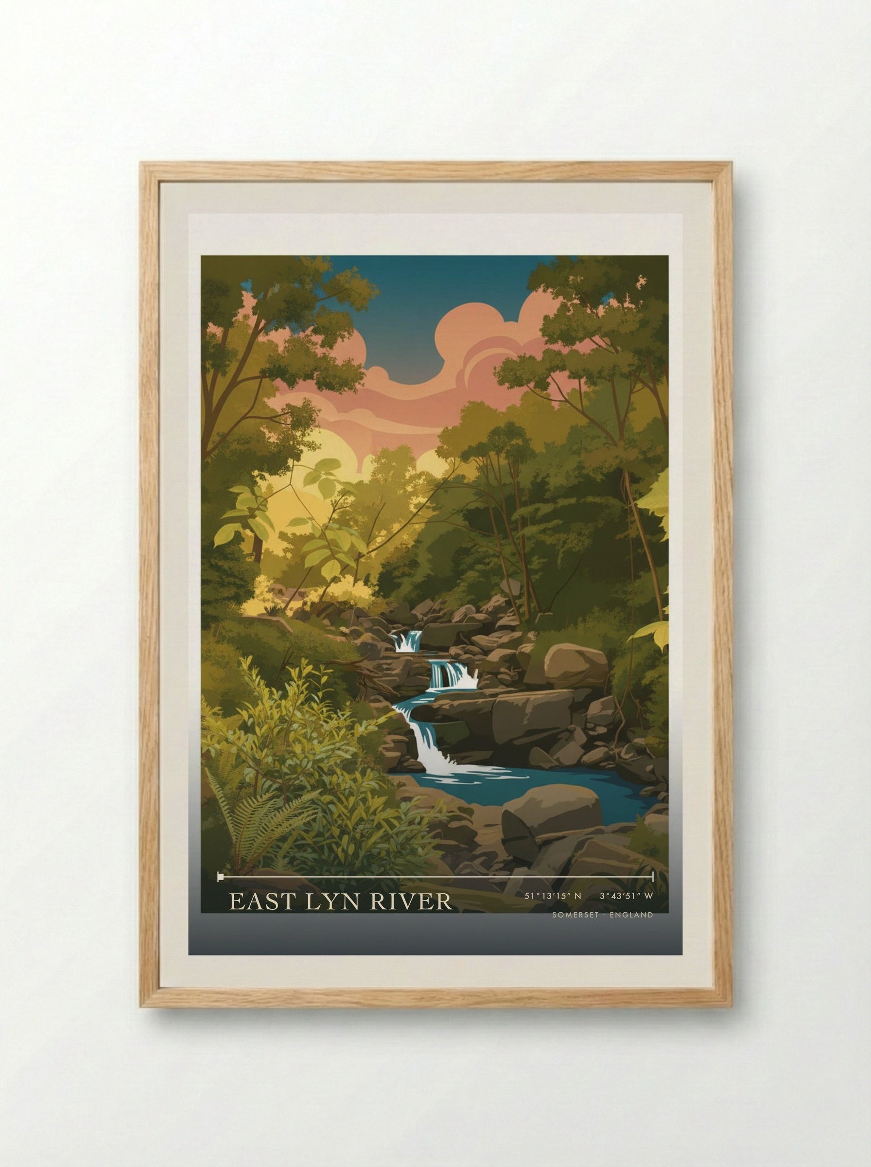 East Lyn River Somerset England Travel Poster - Framed Print Wood