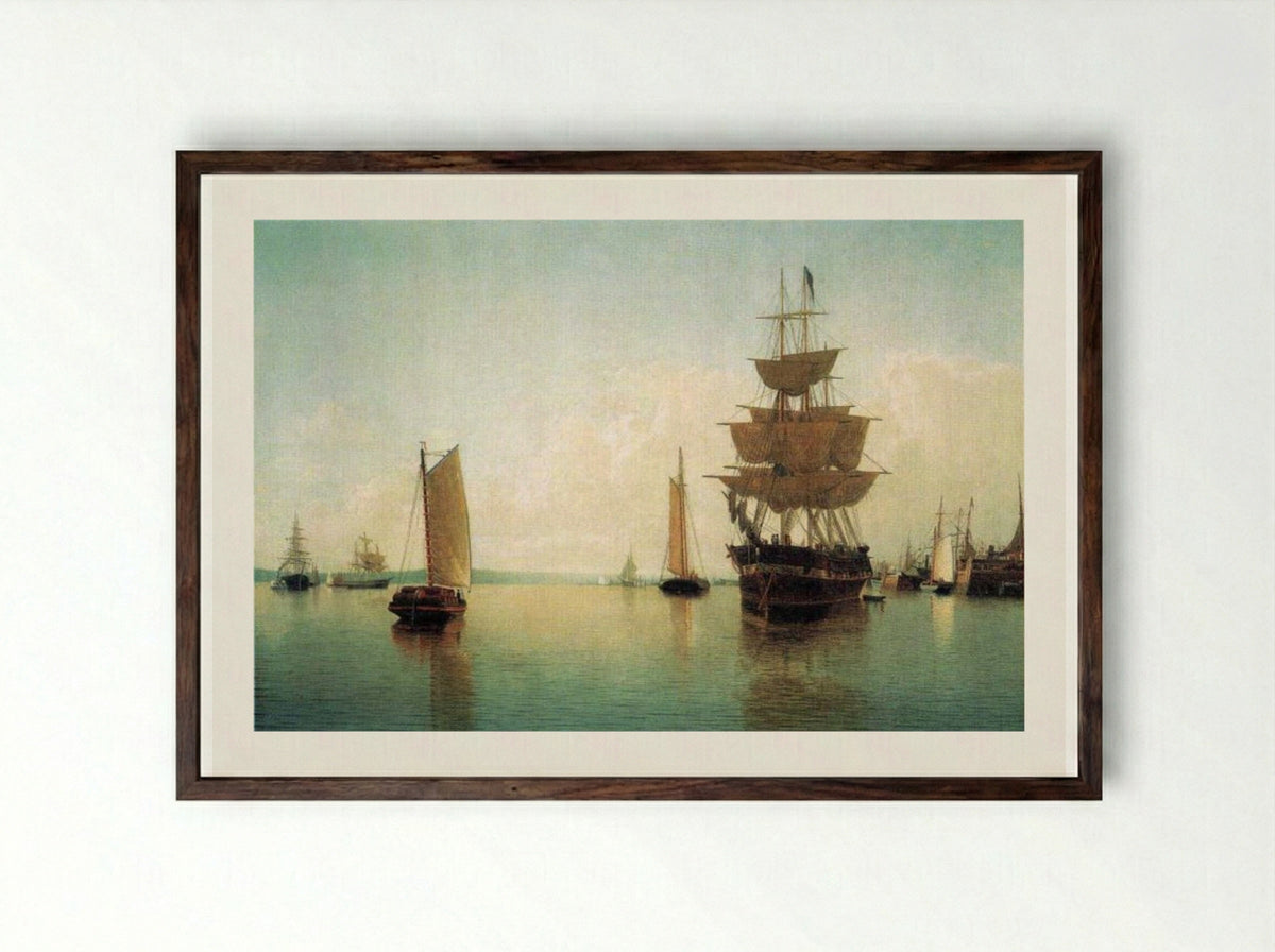 East River Off Lower Manhattan - William Bradford - Framed Print Dark Wood