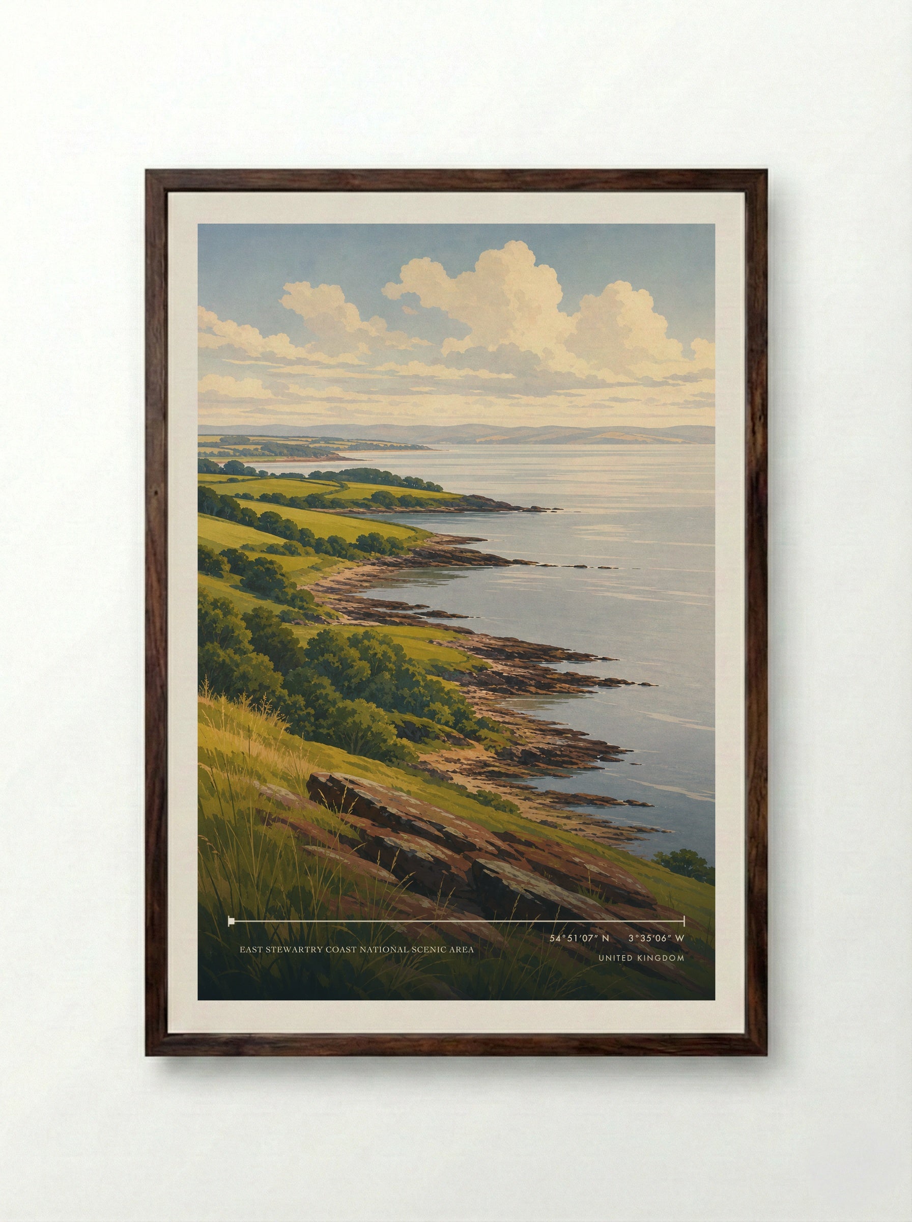 East Stewartry Coast National Scenic Area United Kingdom Travel Poster - Framed Print Dark Wood