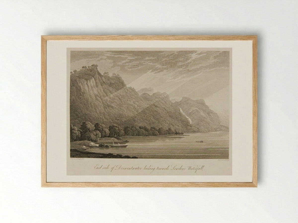 East side of Derwentwater looking towards Lowdore Waterfall - F.R. Hay - Framed Print Wood