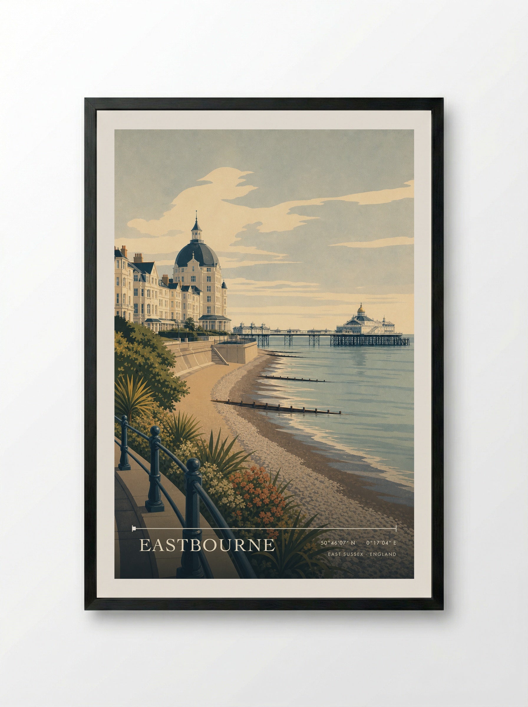 Eastbourne East Sussex England Travel Poster - Framed Print Black
