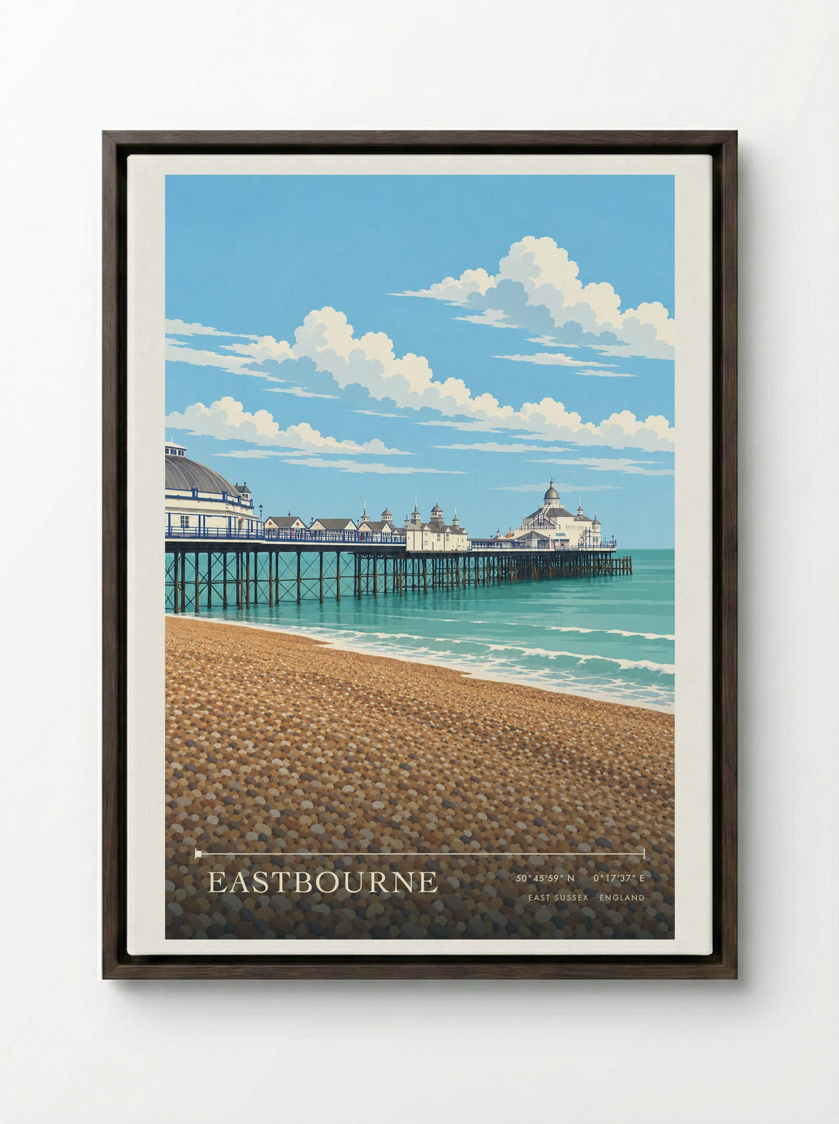 Eastbourne, East Sussex | Travel Poster - Framed Canvas Dark Wood